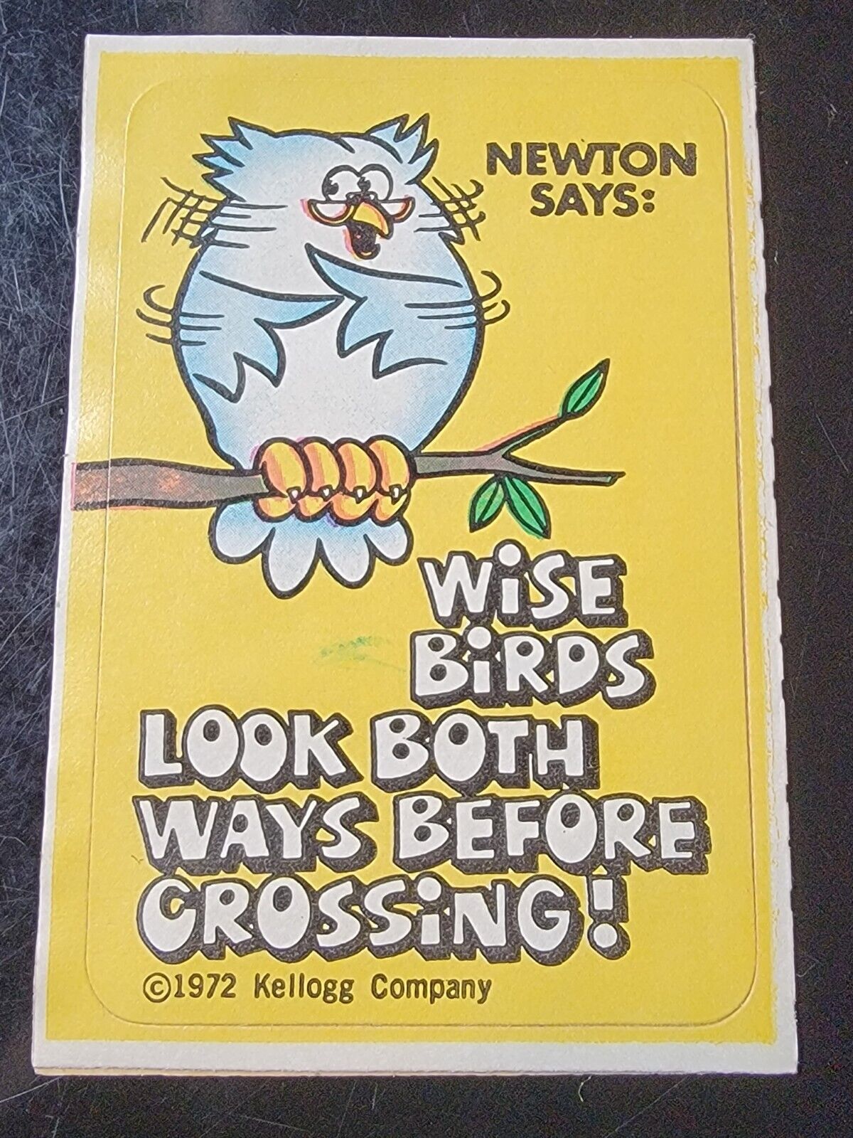 1972 Kellogg\'s Cocoa Hoots Cereal Newton Says Wise Birds Look Both Ways Card