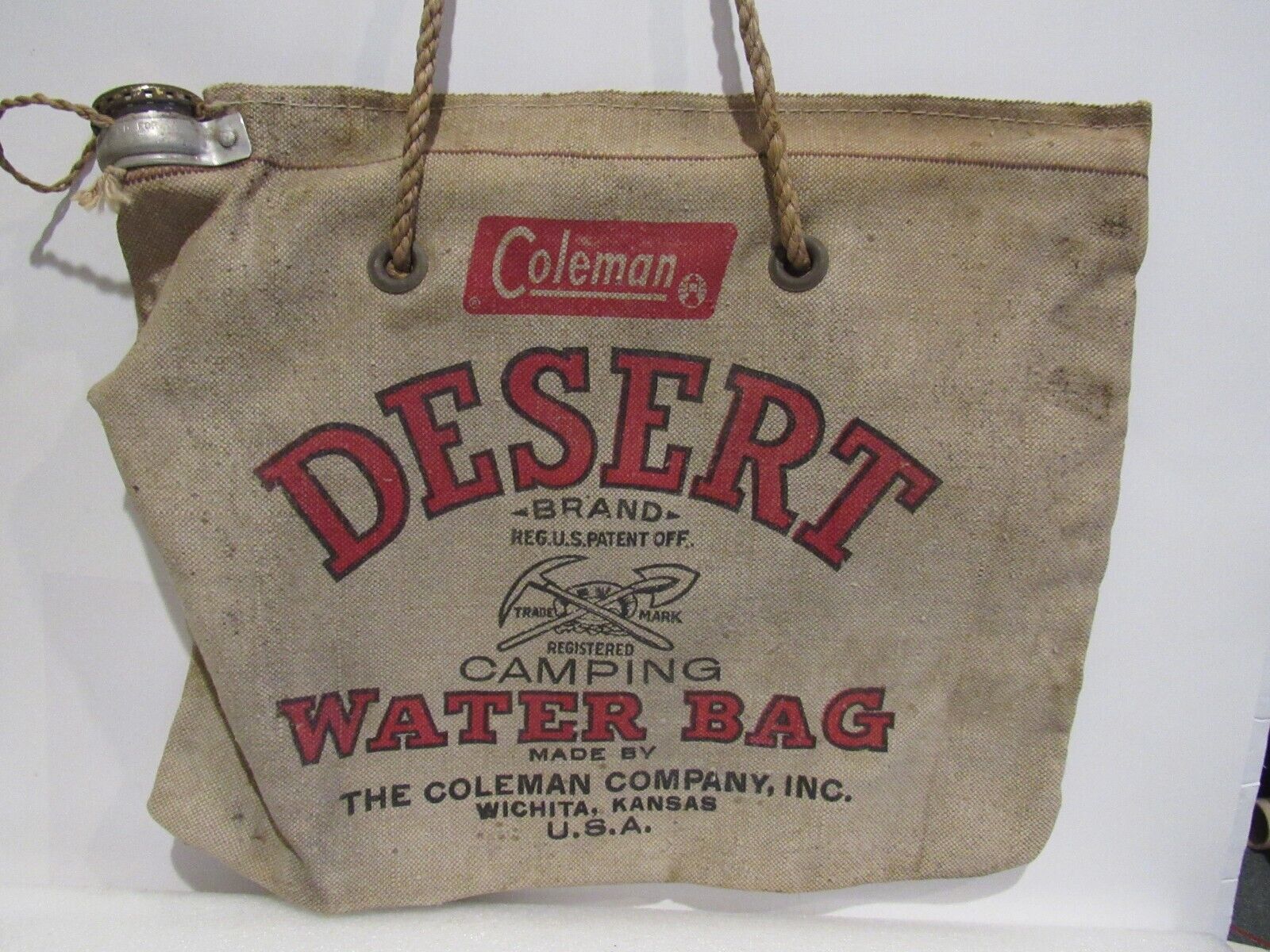 Vintage Coleman Travel Desert Water Bag Witchita KS Camping Burlap Original USA