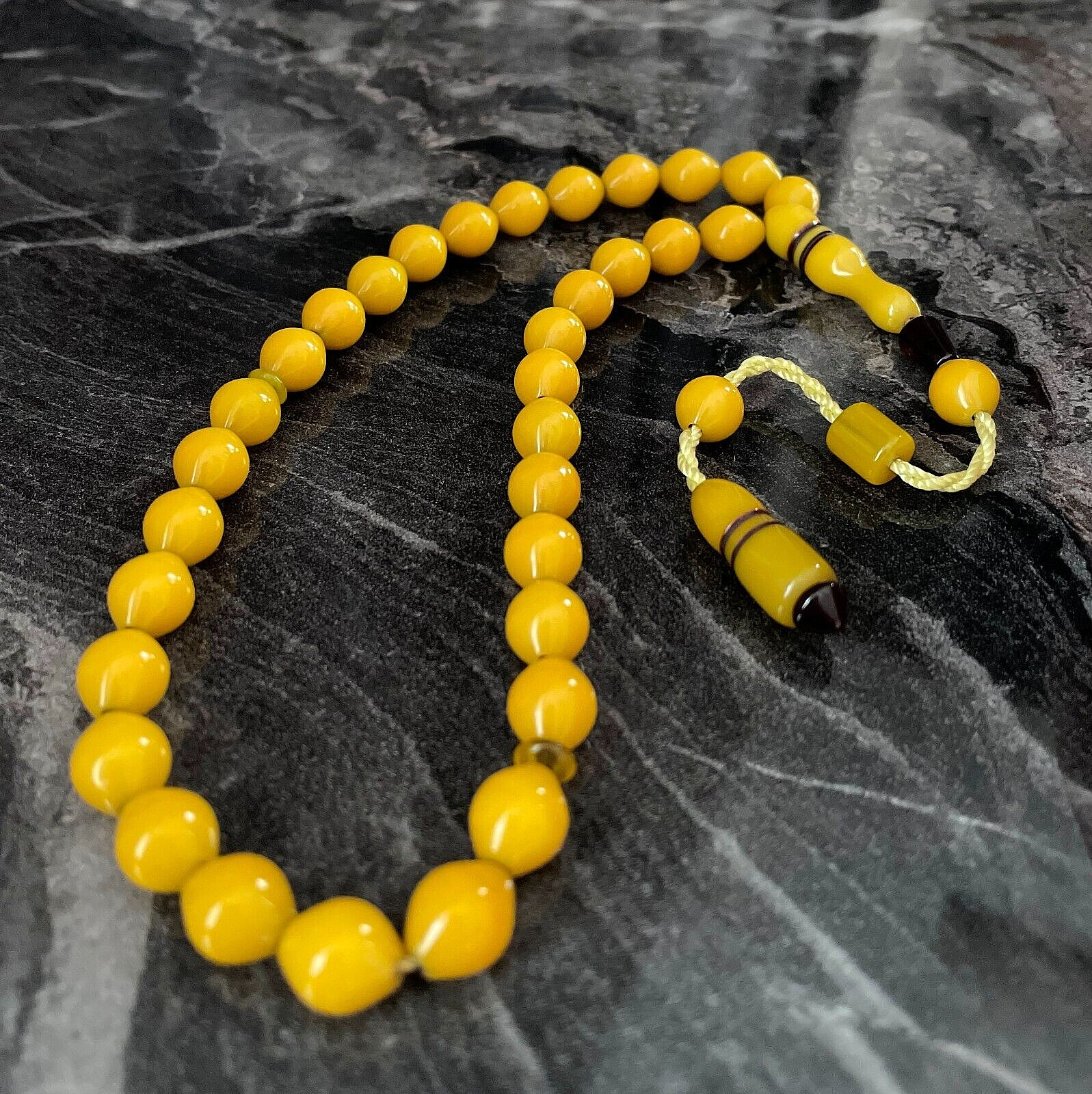 Yellow Tightening Amber Islamic Prayer 33 beads Tasbih, Misbaha Tasbeeh 10mm