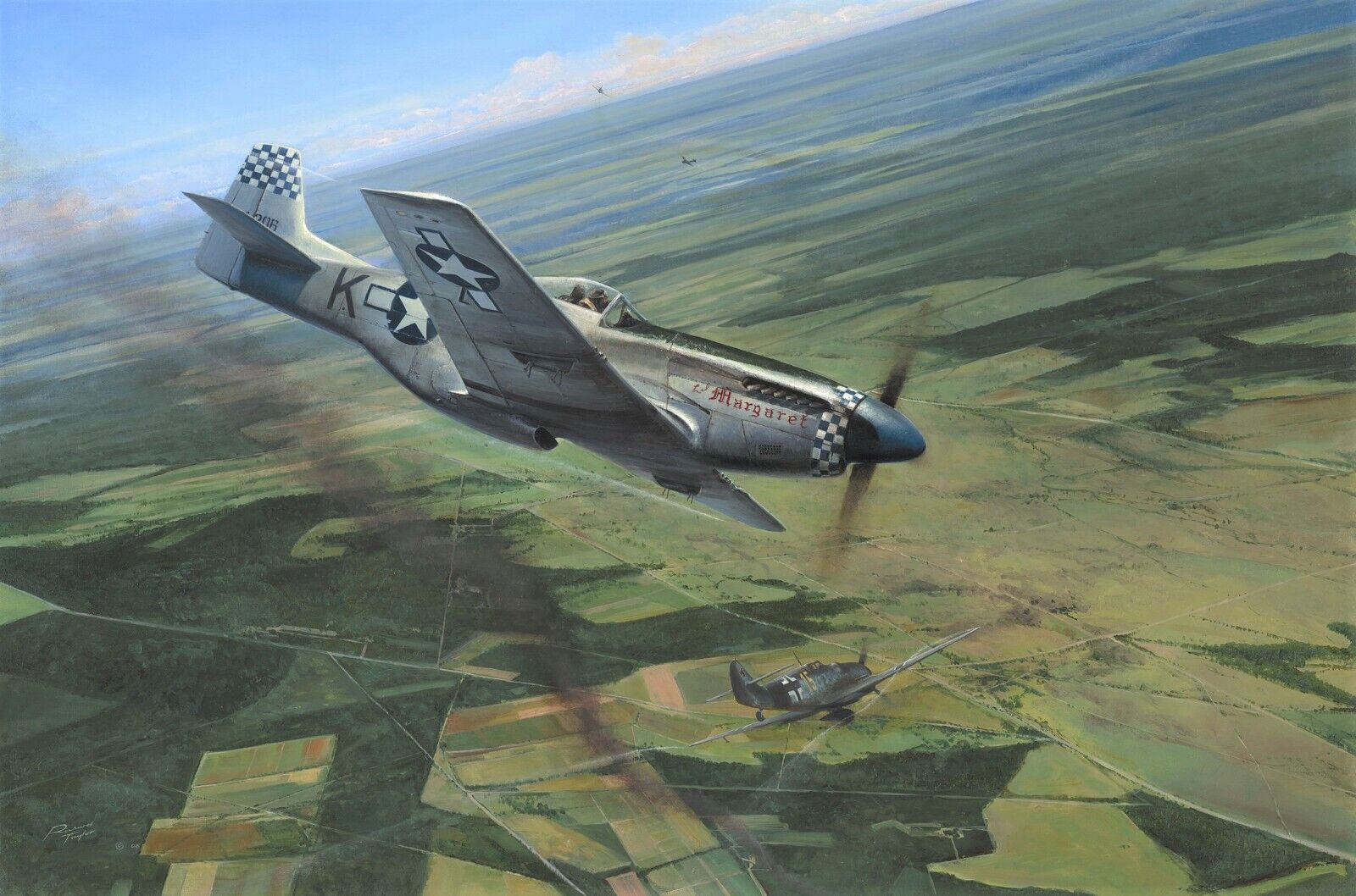 Dual Victory by Richard Taylor aviation art signed by Mustang Ace Clyde East