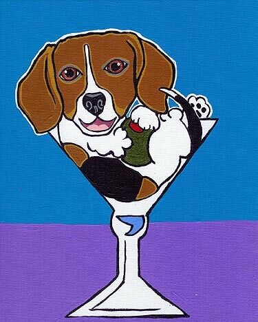 11X14 BEAGLE MARTINI Signed Hound Dog Pop Art PRINT or Original Painting by VERN