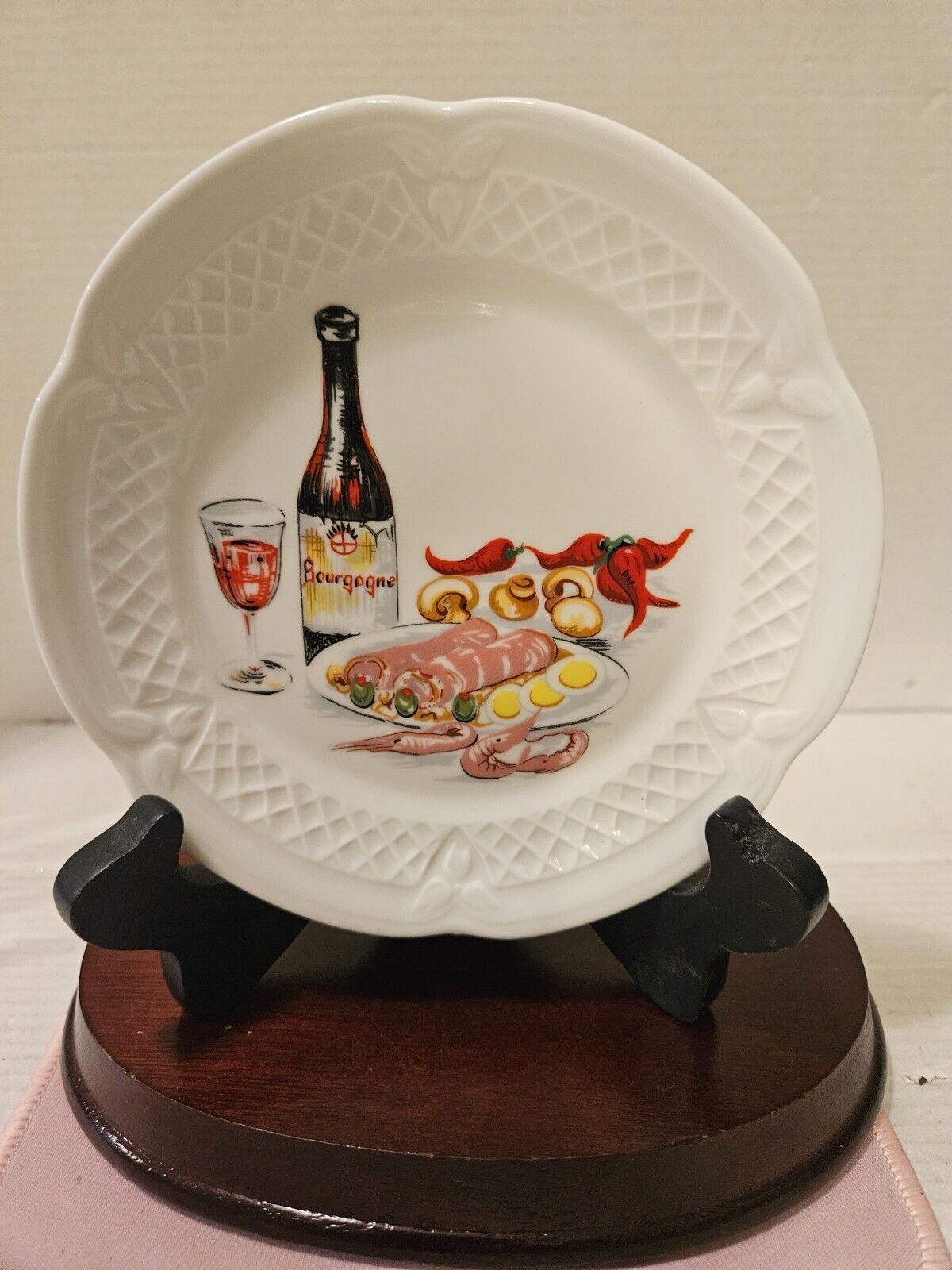 Vintage France (6) Louis Lourioux Wine and Cheese Porcelain Berry Haute Plates