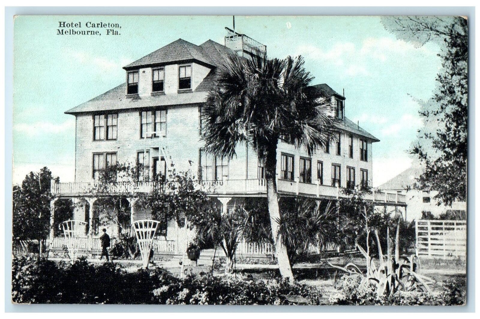 c1910\'s Hotel Carleton & Restaurant Building Porch Melbourne Florida FL Postcard