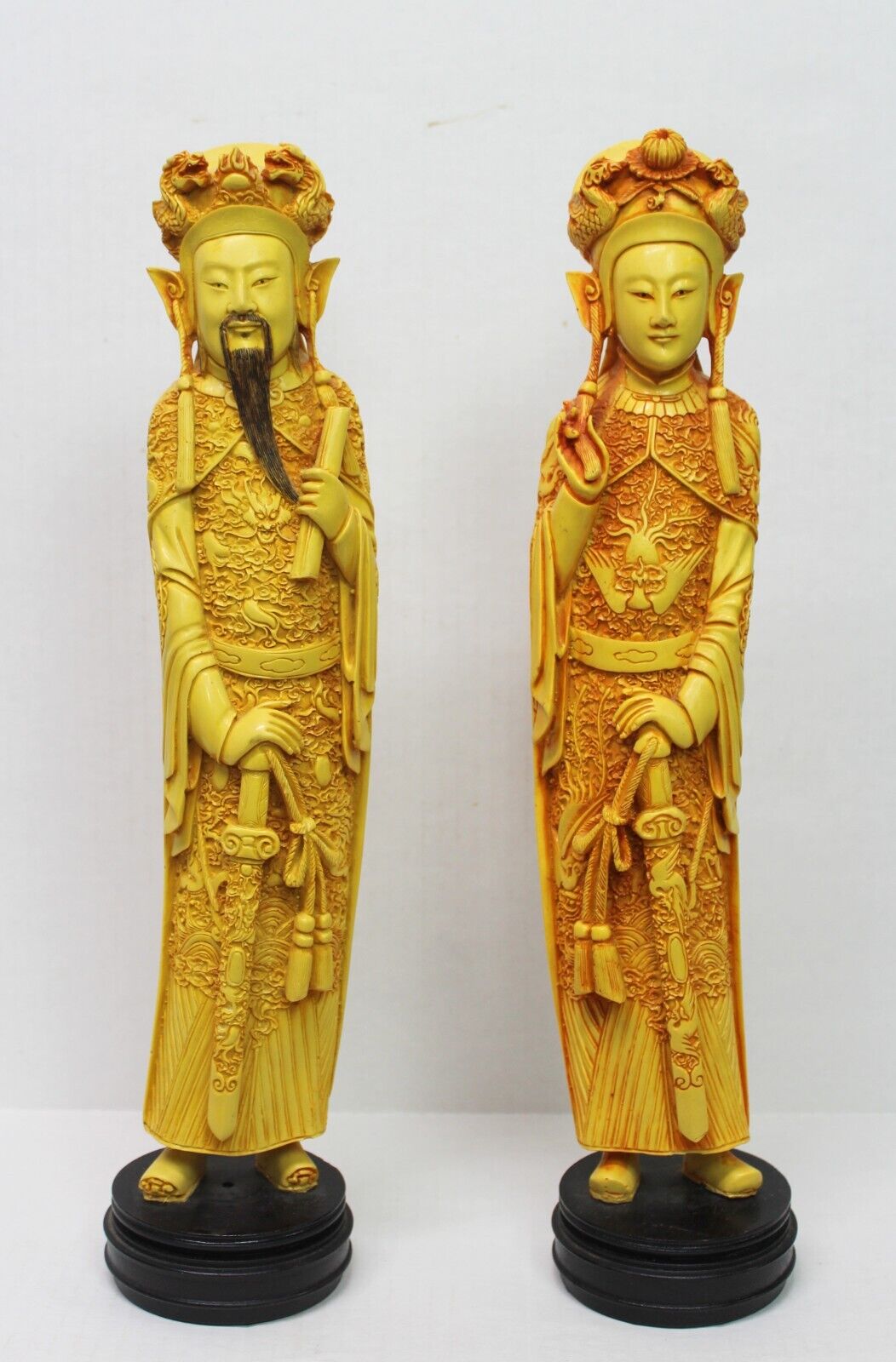Vintage Large Hand Carved Resin Chinese Emperor and Empress Figurines