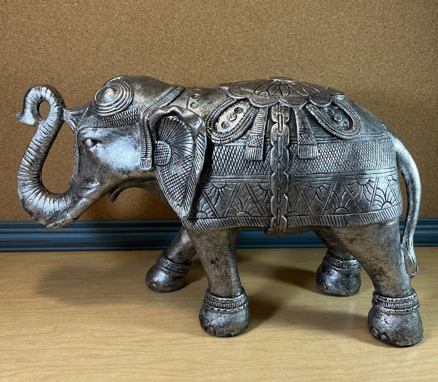 Large Elephant Statue 17 X 9 Inch Approximately  Silver Colored Heavy Plastic