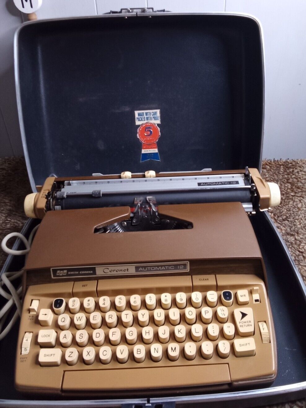 Vtg 60s Smith Corona Brown Coronet Automatic 12 Electric Typewriter N Case WORKS