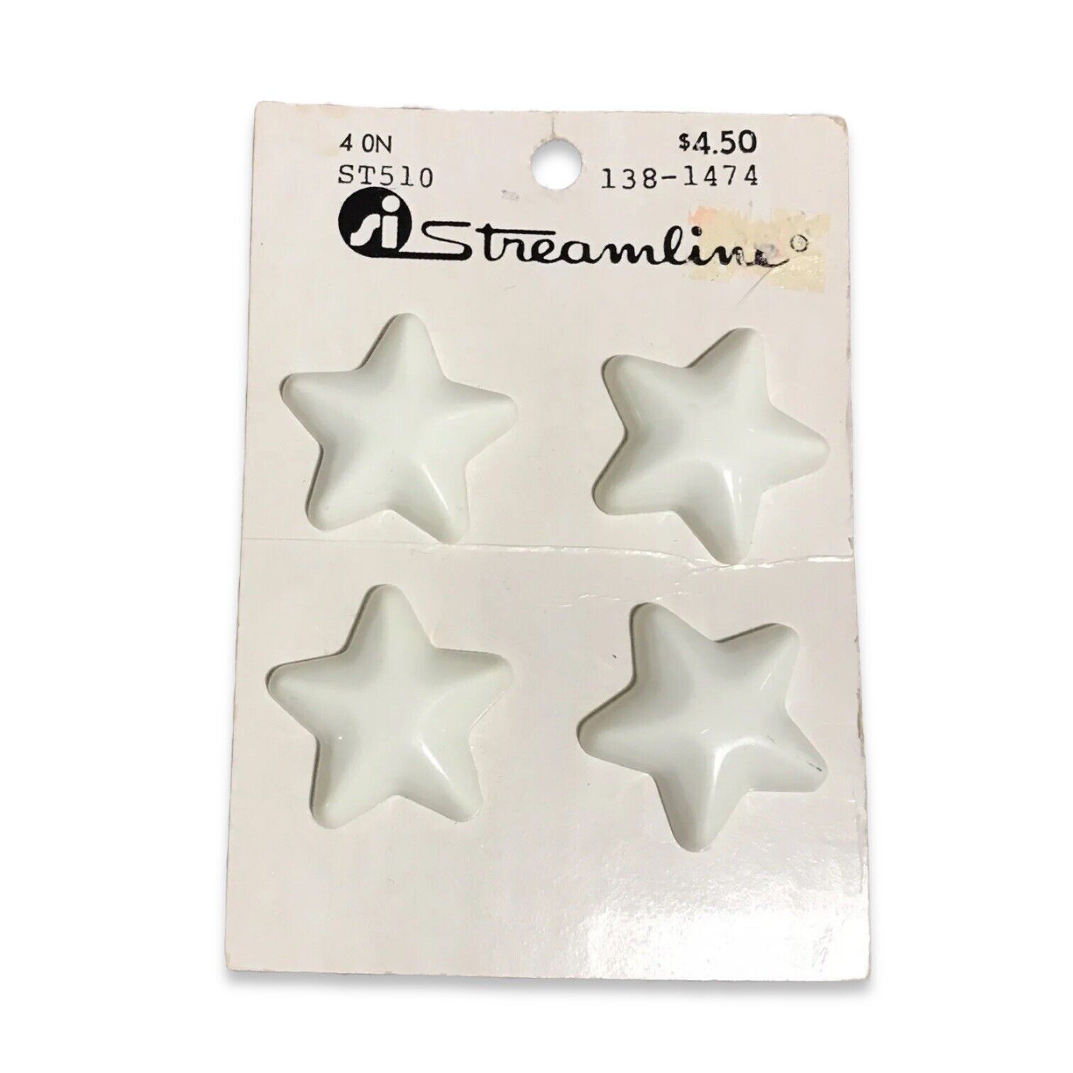 Vintage 1980s Streamline 4 Large White Star-Shaped Plastic Sew-on Shirt Buttons