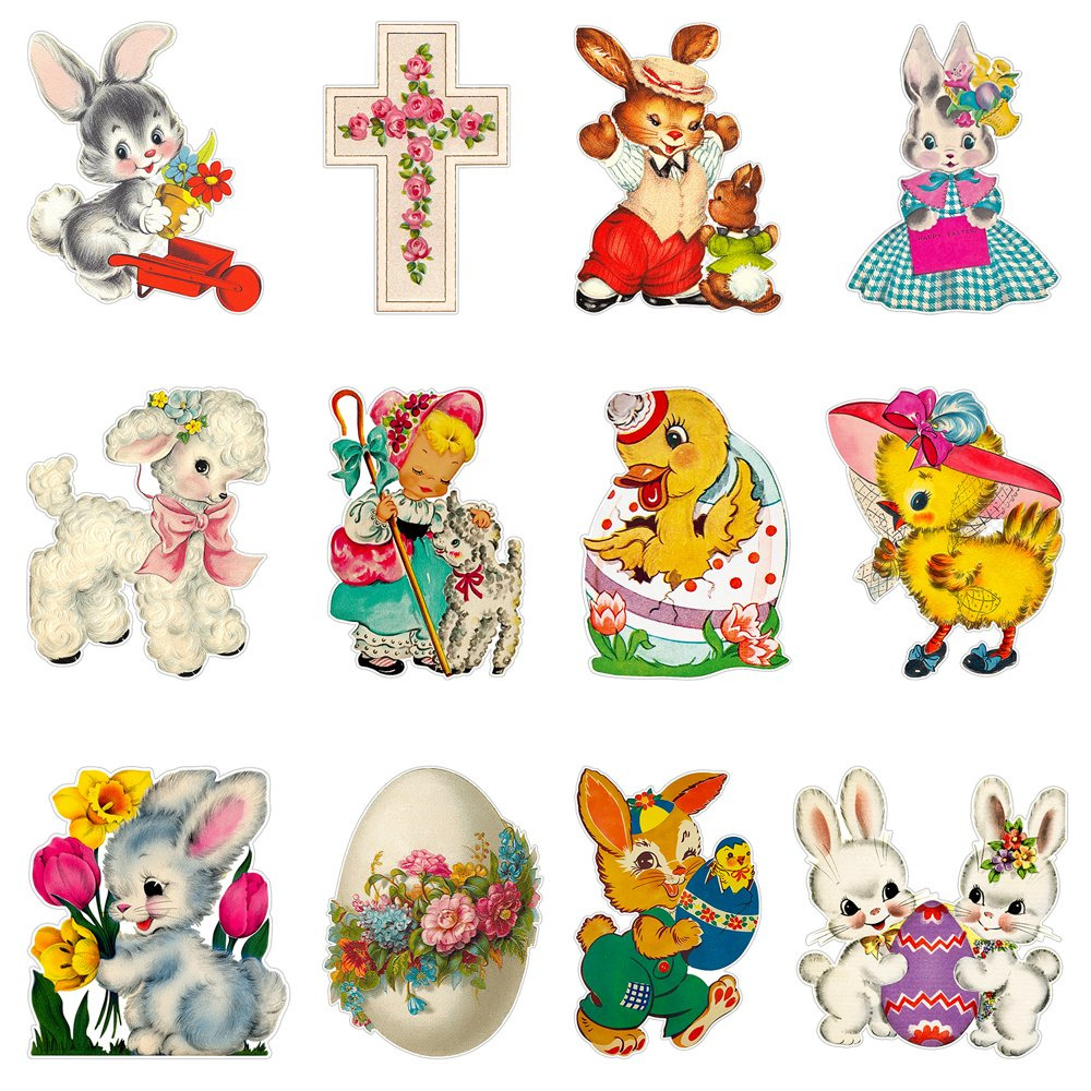 12Pcs Vintage Easter Cutouts Decorations Retro Easter Victorian Ephemera Paper