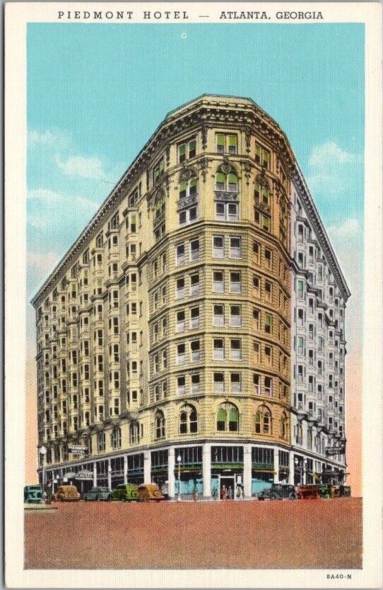 c1930s ATLANTA, Georgia Postcard PIEDMONT HOTEL Street View / Curteich Unused