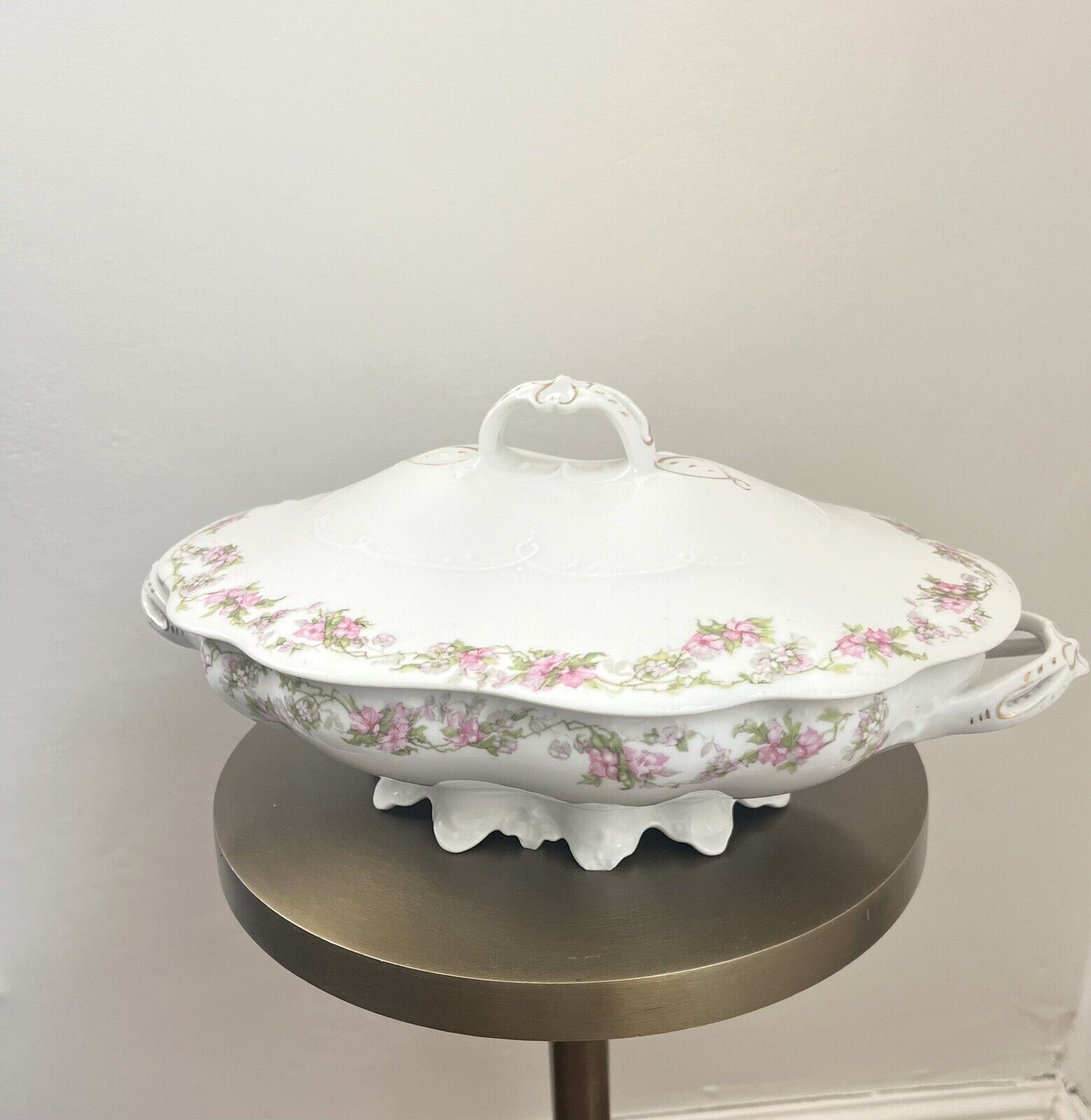 Antique Porcelain Serving Bowl, MZ Austria Pink Floral Roses