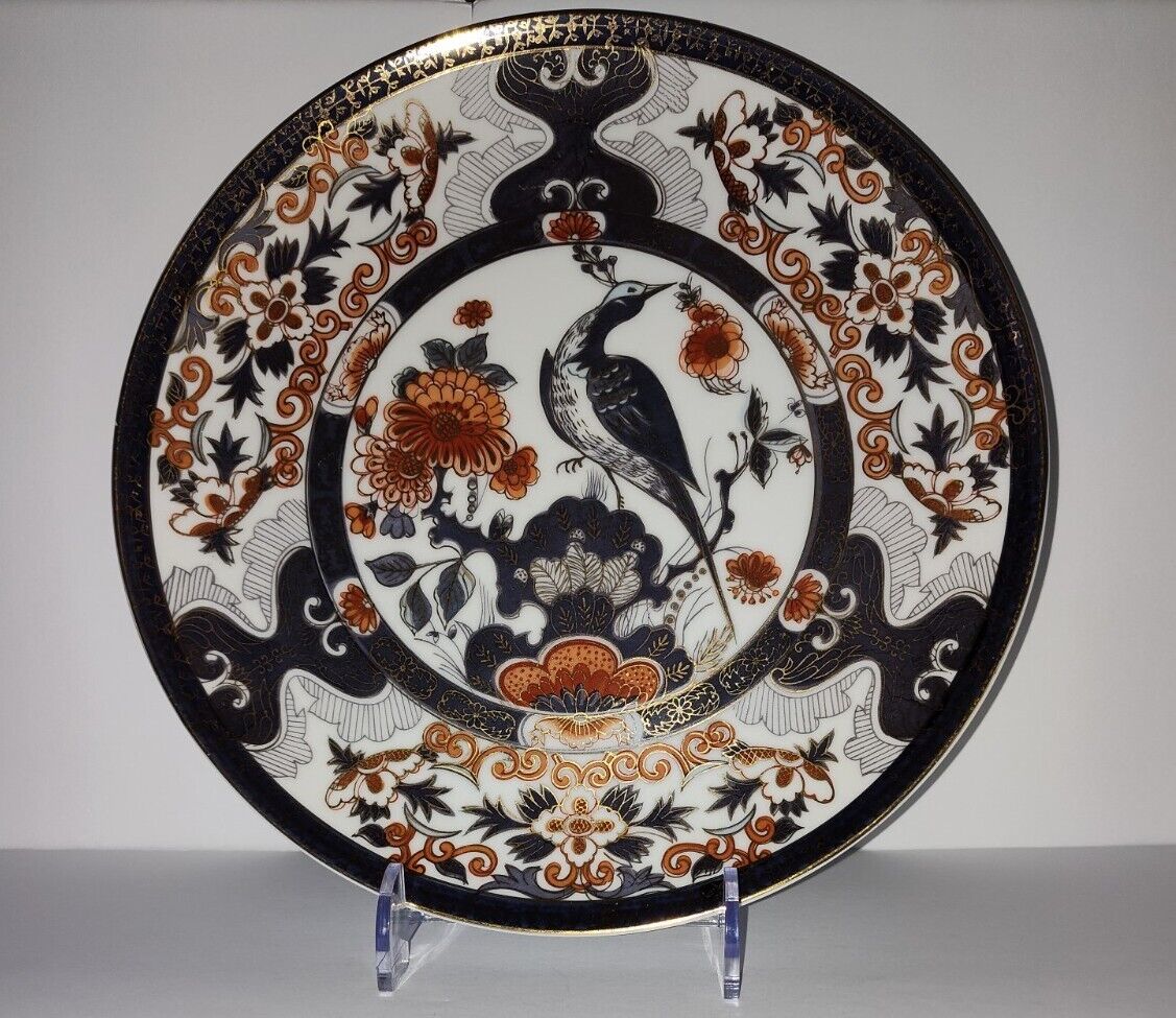 Vintage TOYO Japan Royal Pheasant Hand Painted Flowers Rose Gold Gilt Plate
