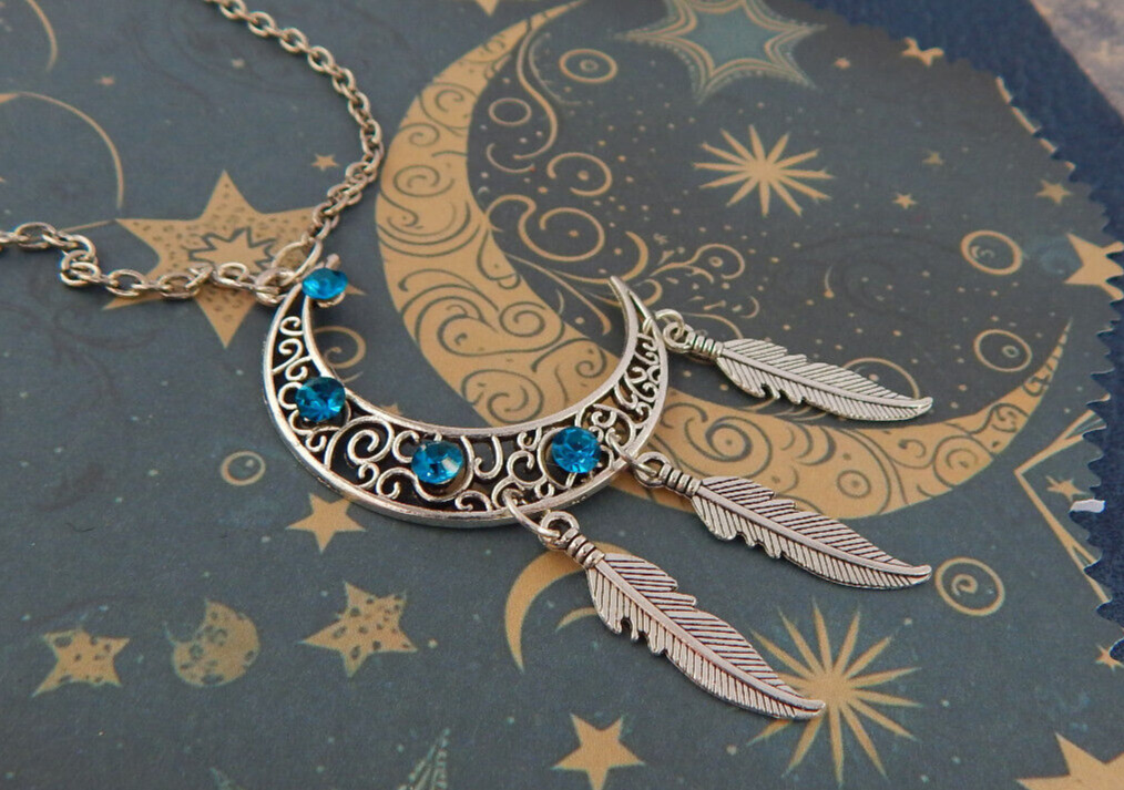 Moon Dream Catcher Silver Necklace Pendant Jewelry Handmade Dream Catcher Chain