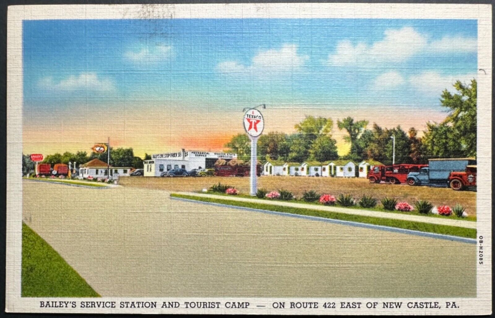 Bailey\'s Service Station Texaco Gas New Castle Pennsylvania Postcard c1940s