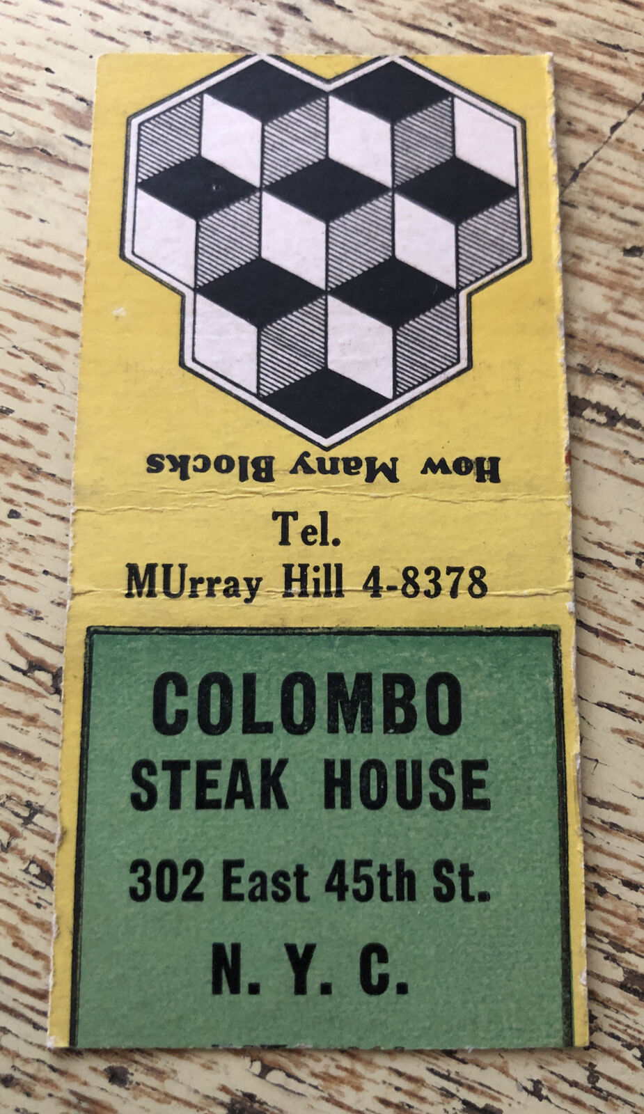 1950s60s Colombo Steak House N.Y.C. How Many Blocks Murray Hill Matchcover 