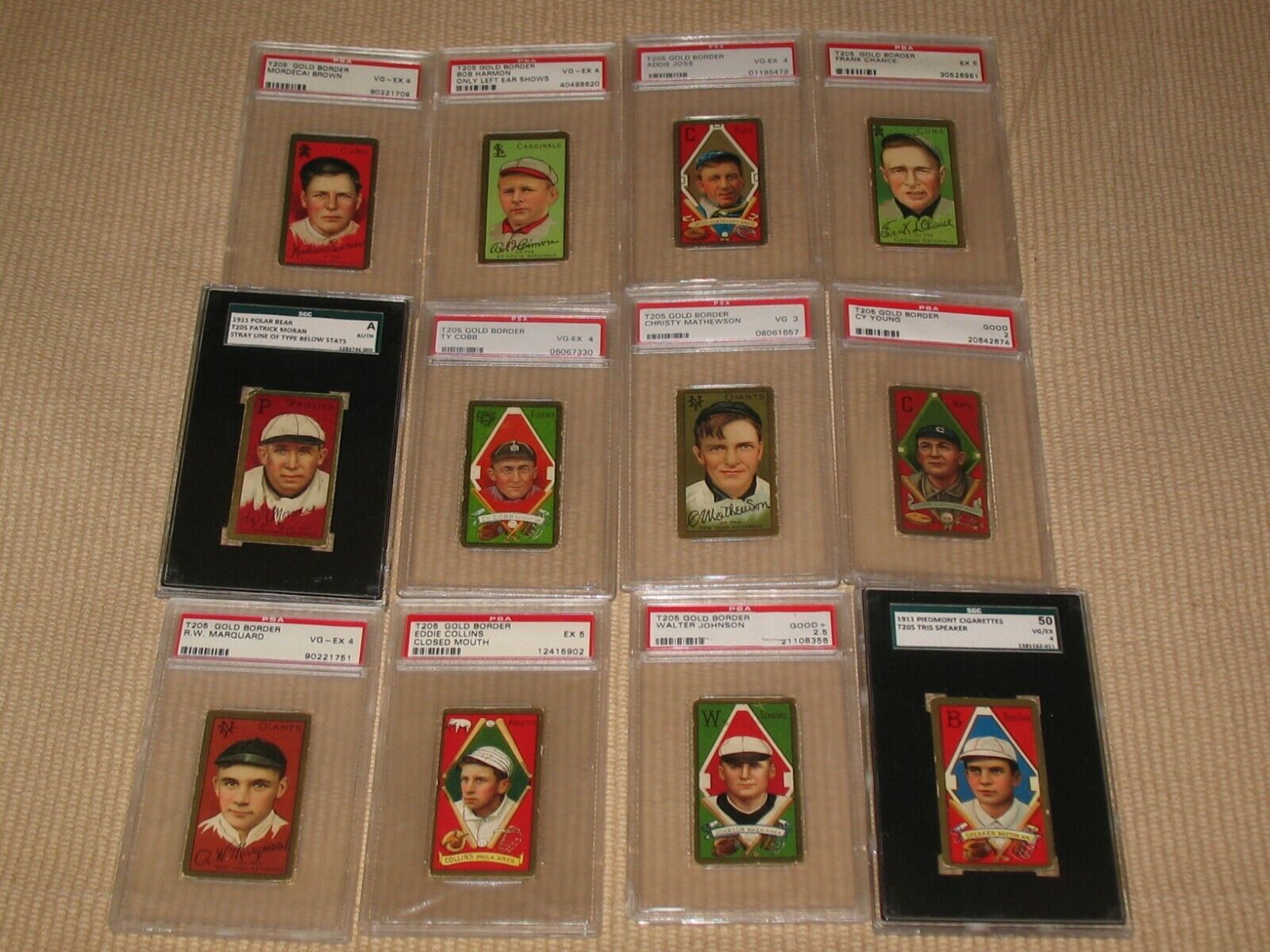 Lot of 1911 T205 Complete Set (215 Diff.) all Graded SGC or PSA ~Ty Cobb PSA 4