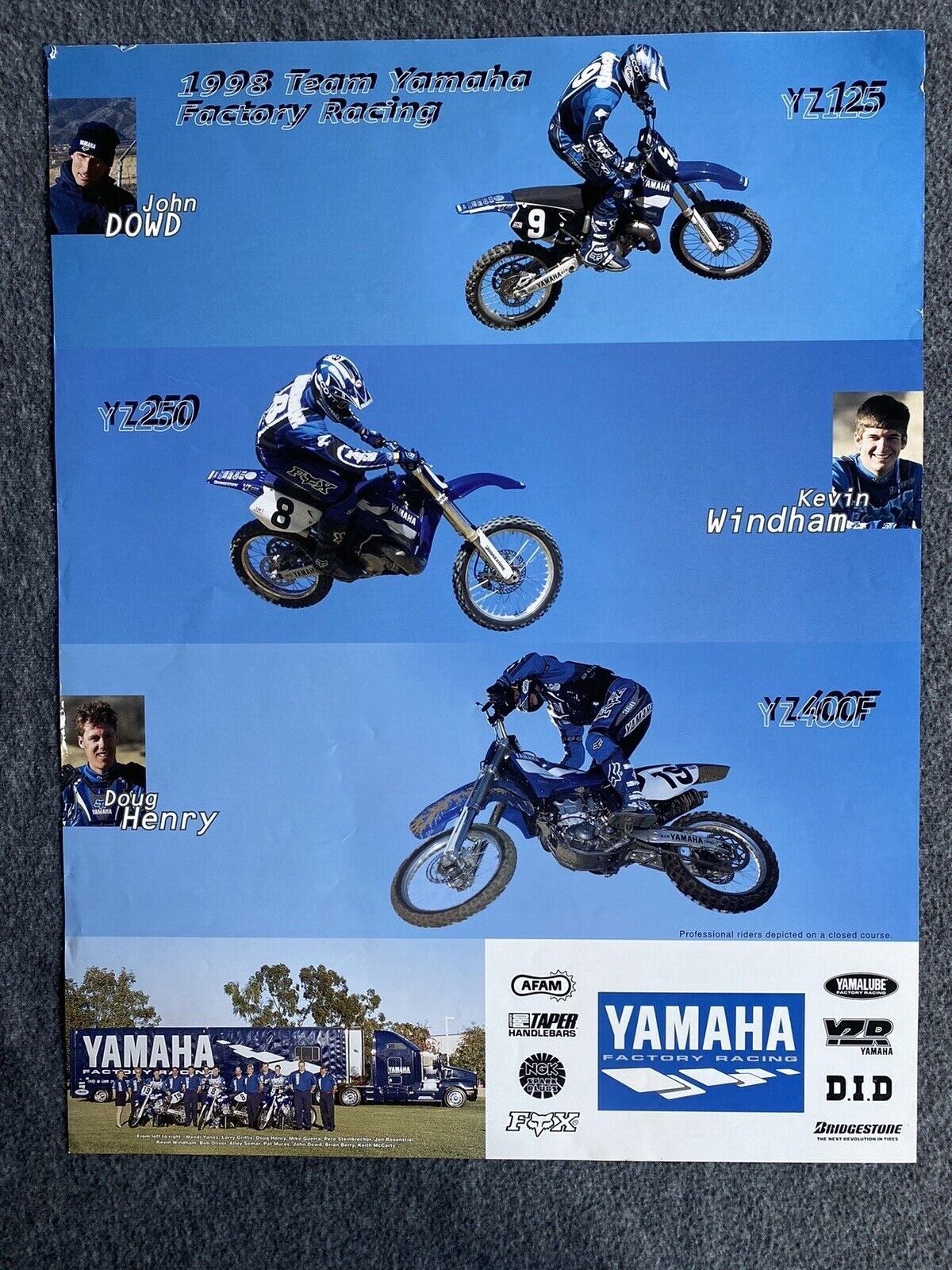 RARE -  1998 Factory Yamaha Race Team Poster - Motocross & Supercross - VINTAGE