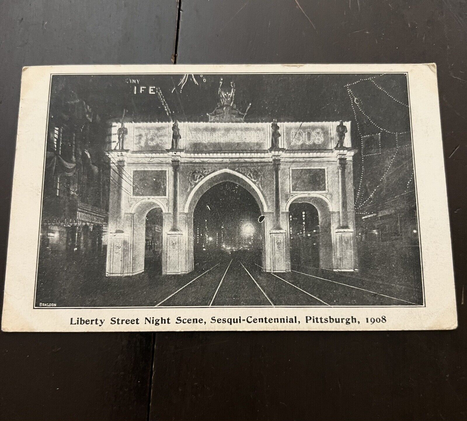 ATQ 1908 Postcard Liberty Street Night Scene Sesqui-Centennial Pittsburgh PA