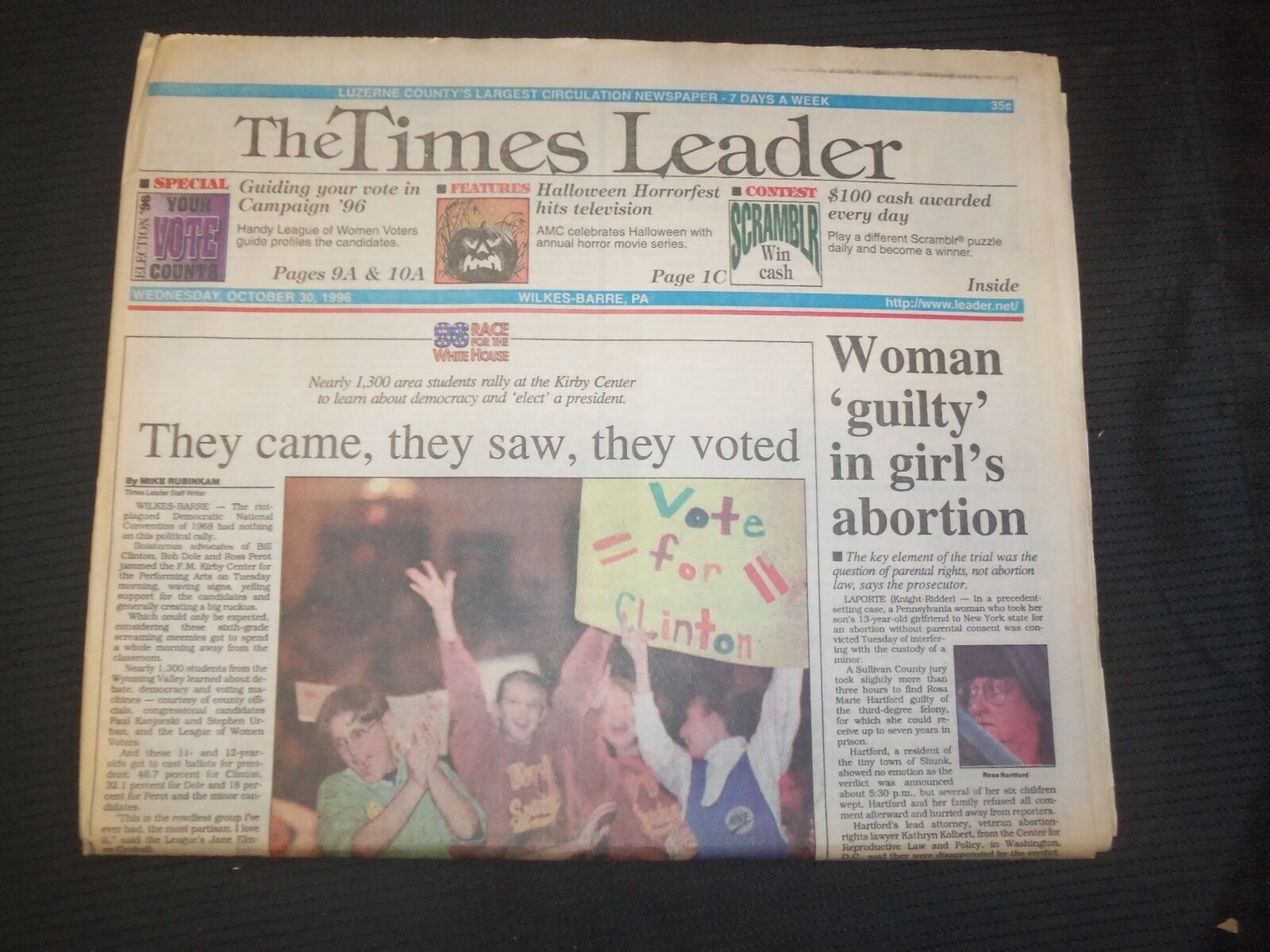 1996 OCT 30 WILKES-BARRE TIMES LEADER - WOMAN GUILTY IN GIRL\'S ABORTION- NP 7610