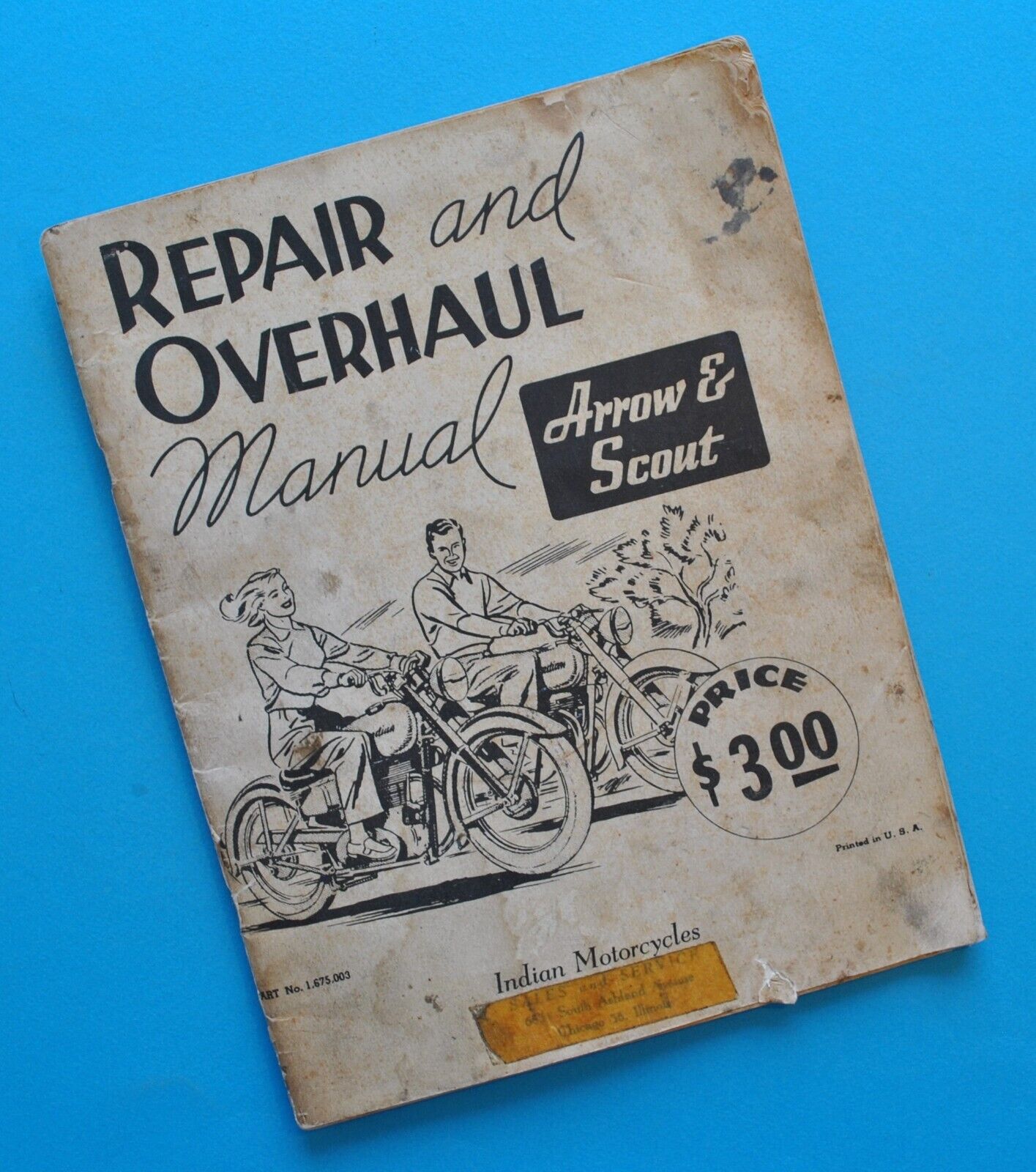 1940's-50's Indian Scout Arrow 149 - 249 Motorcycle Service Manual Overhaul Book