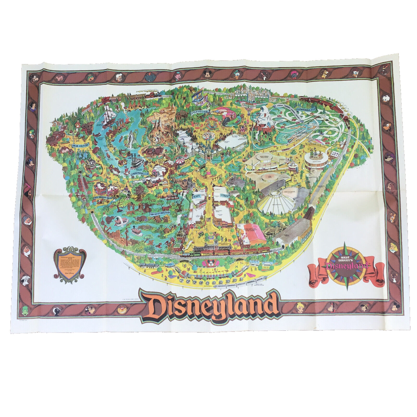 Vintage Disneyland Wall Large Map Walt Disney 30\