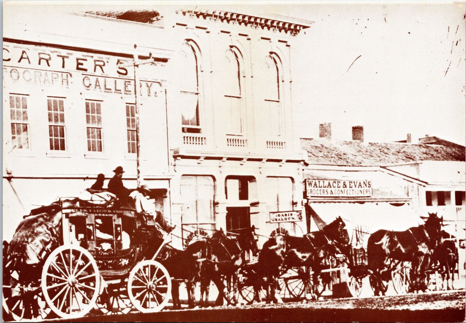 CONTINENTAL SIZE POSTCARD REPRODUCTION WELLS FARGO\'S OVERLAND STAGECOACH 1869