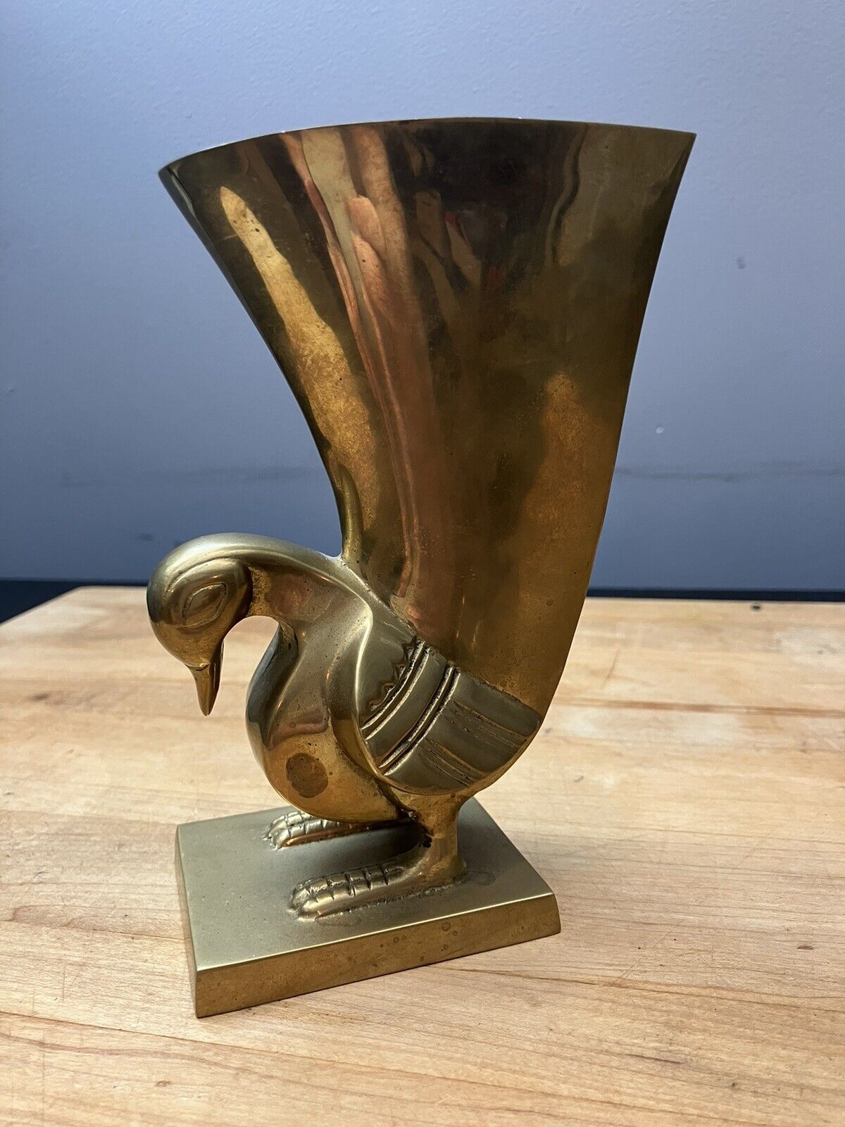 7” Brass MCM Solid Brass Bird Bookend/Vase