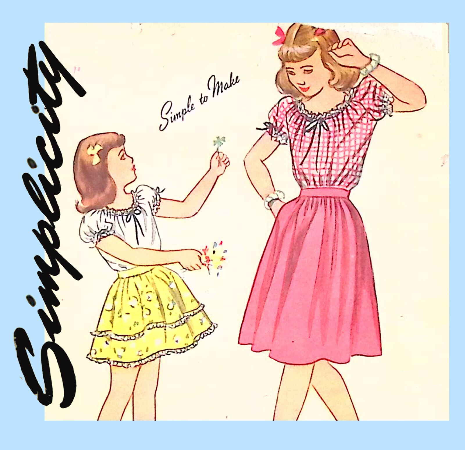 1940s Vintage Simplicity Sewing Pattern 1558 Dirndl Skirt Peasant Blouse UNCUT