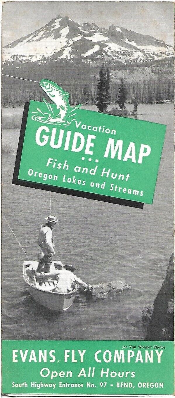 1945 EVANS FLY COMPANY Map Oregon Lakes Streams Fishing Hunting Guide