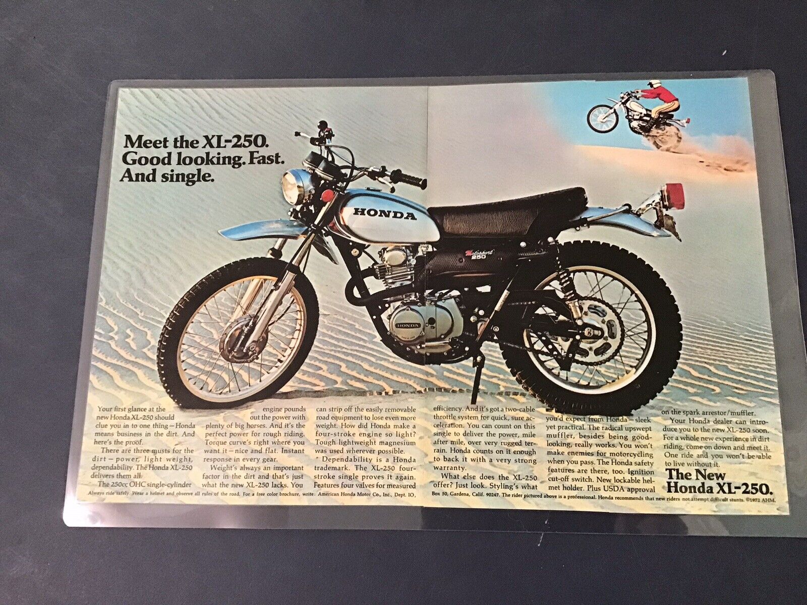 1972 Honda XL250 laminated 11x17 original print ad