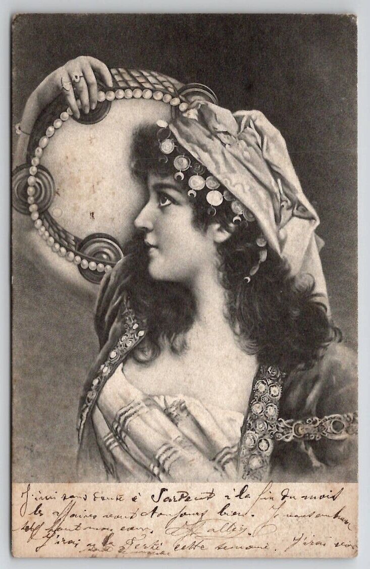 Portrait of A Gypsy With Tambourine 1903 Postcard B39
