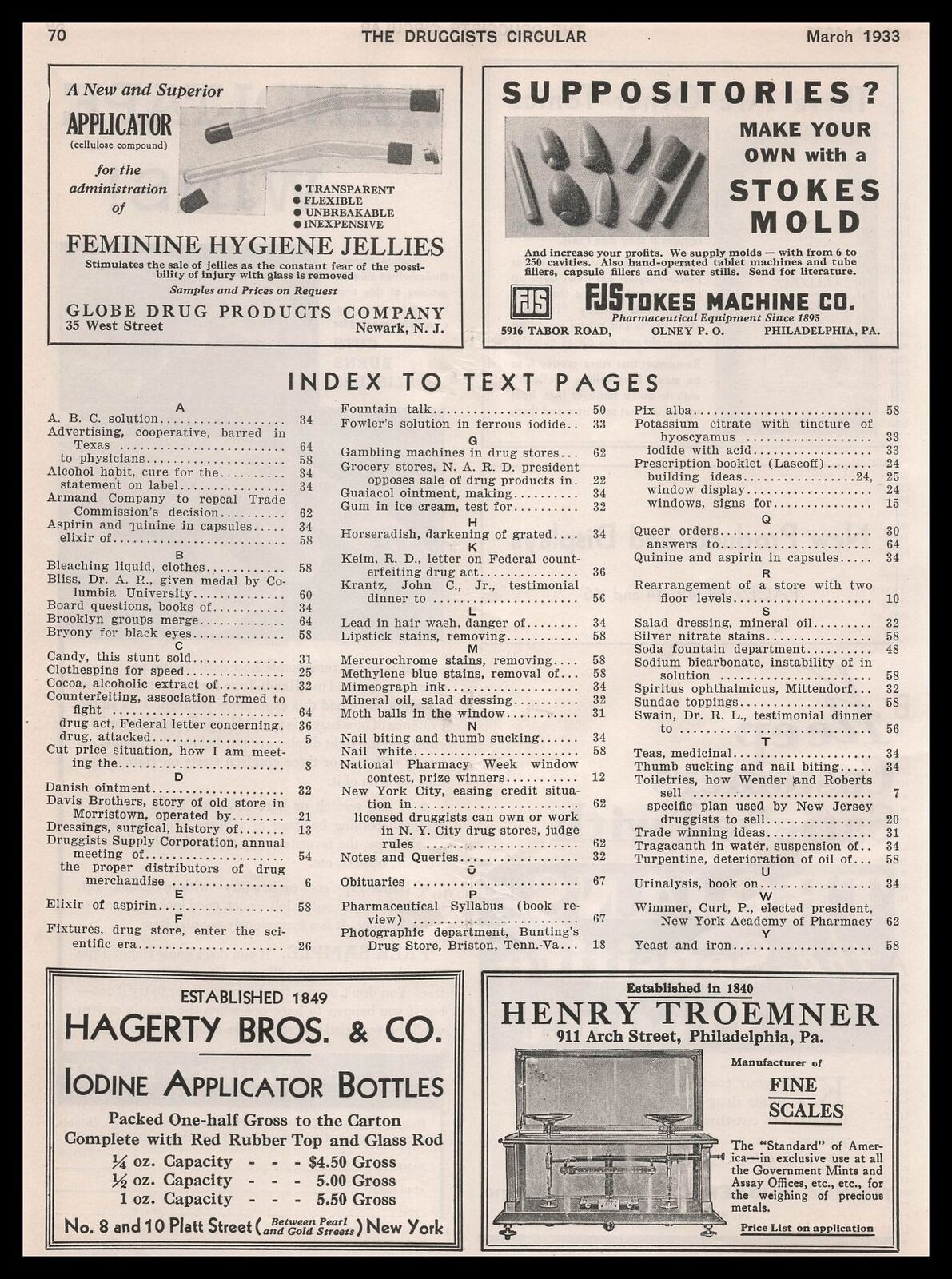 1933 Henry Troemner Philadelphia Pennsylvania Fine Drug Store Scales Print Ad