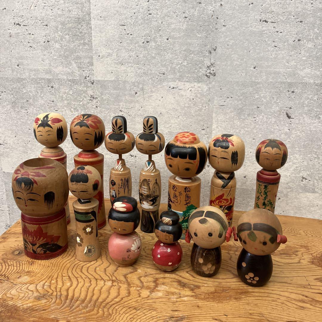 Small Mustard Kokeshi 13 Pieces Retro  Bulk Sold Ornament Object Interior
