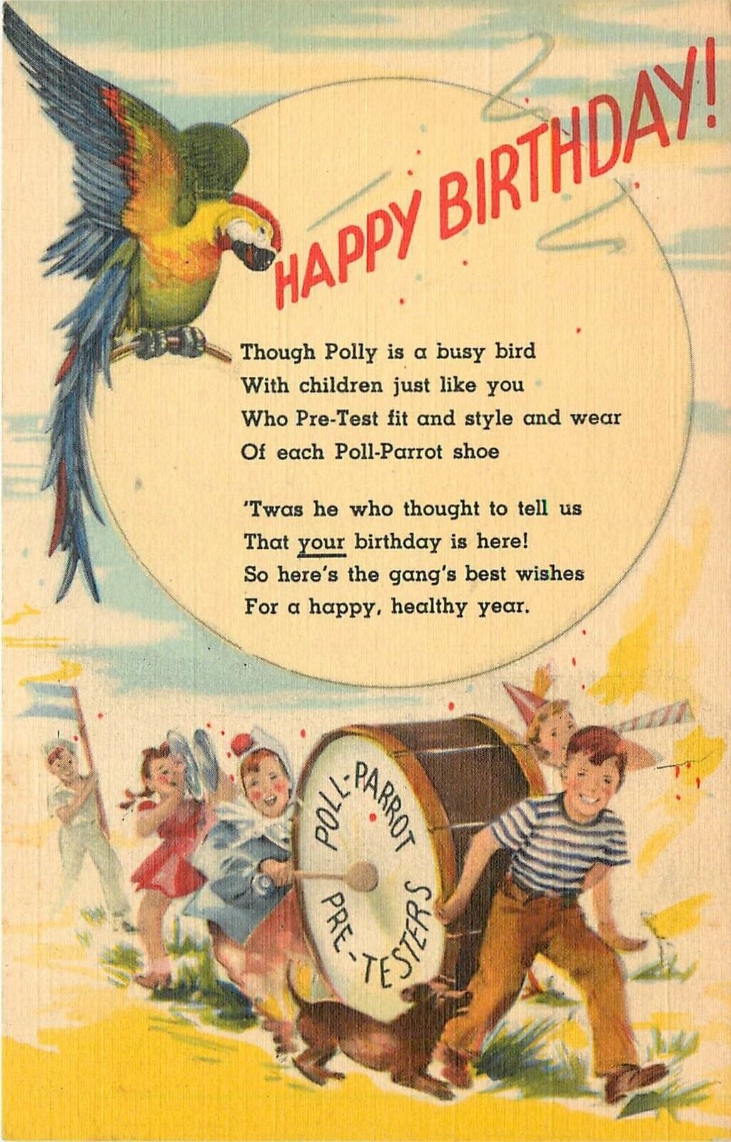 Postcard 1930s Poll Parrot shoe advertising Children Teich 24-111