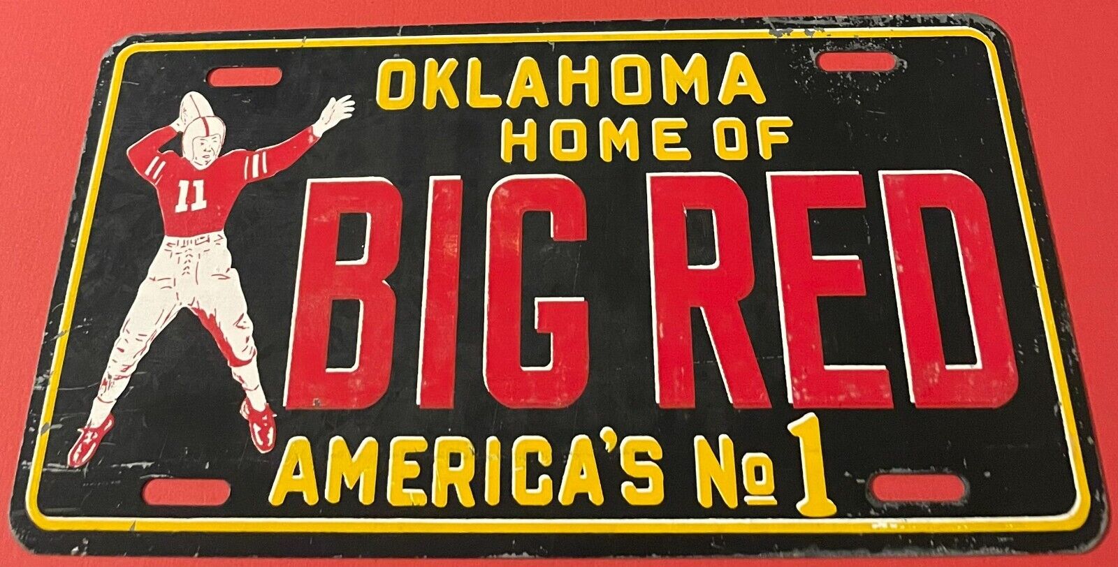 Vintage University of Oklahoma Home of Big Red Booster License Plate STEEL
