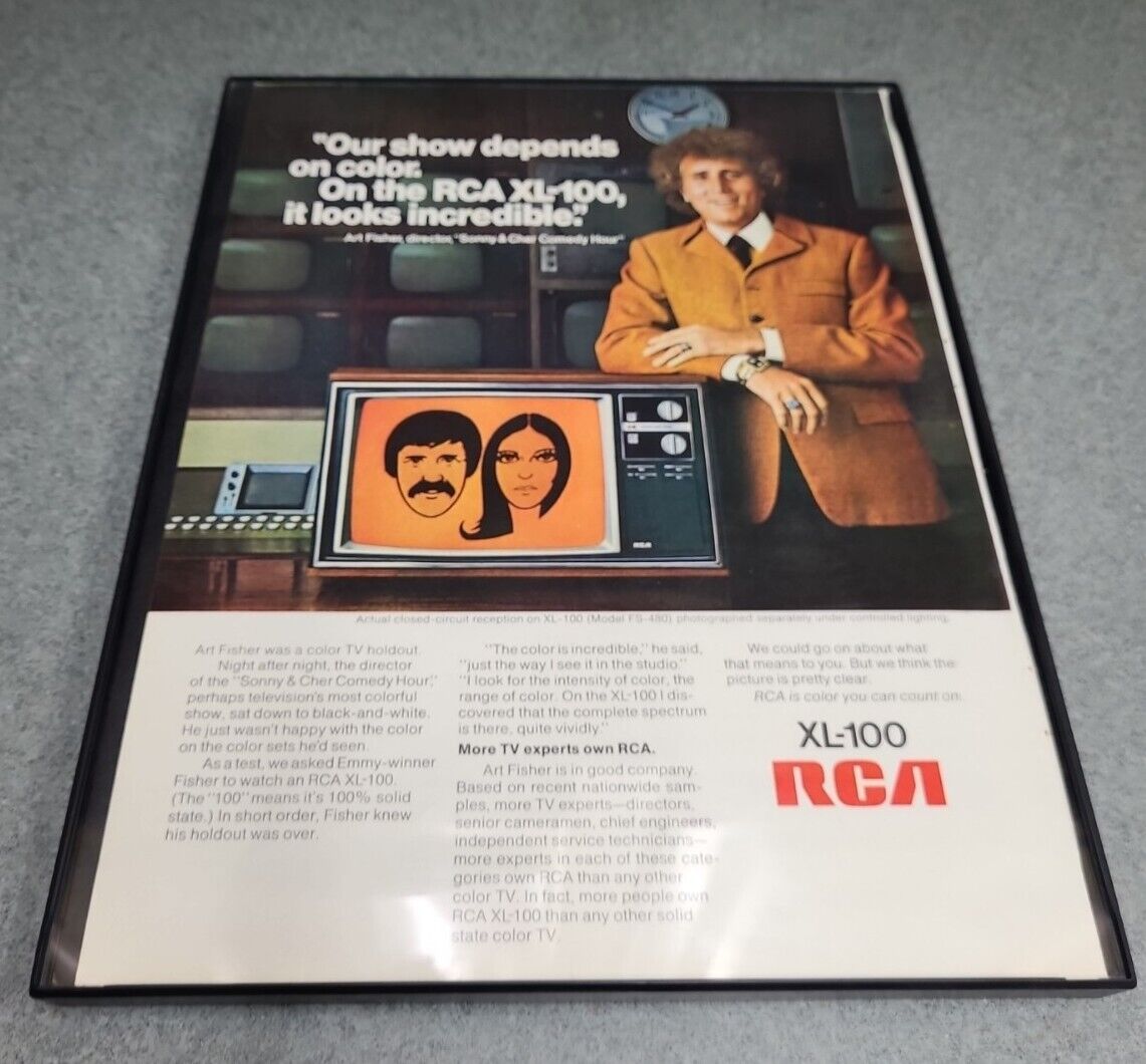 VINTAGE 1974 Print Ad RCA XL 100 TV Television Sonny Cher Framed 8.5x11 