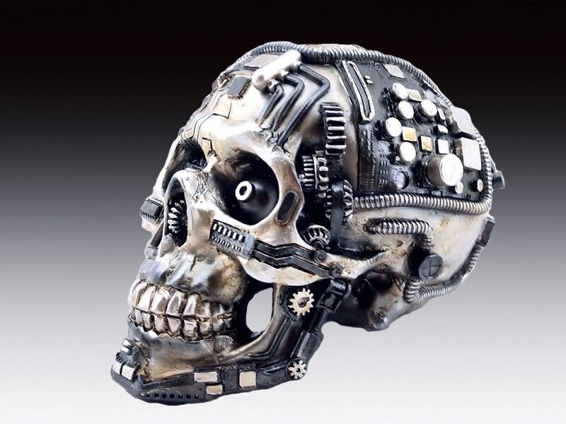 Steampunk Skull with Computer Chip Figurine Statue Skeleton Halloween
