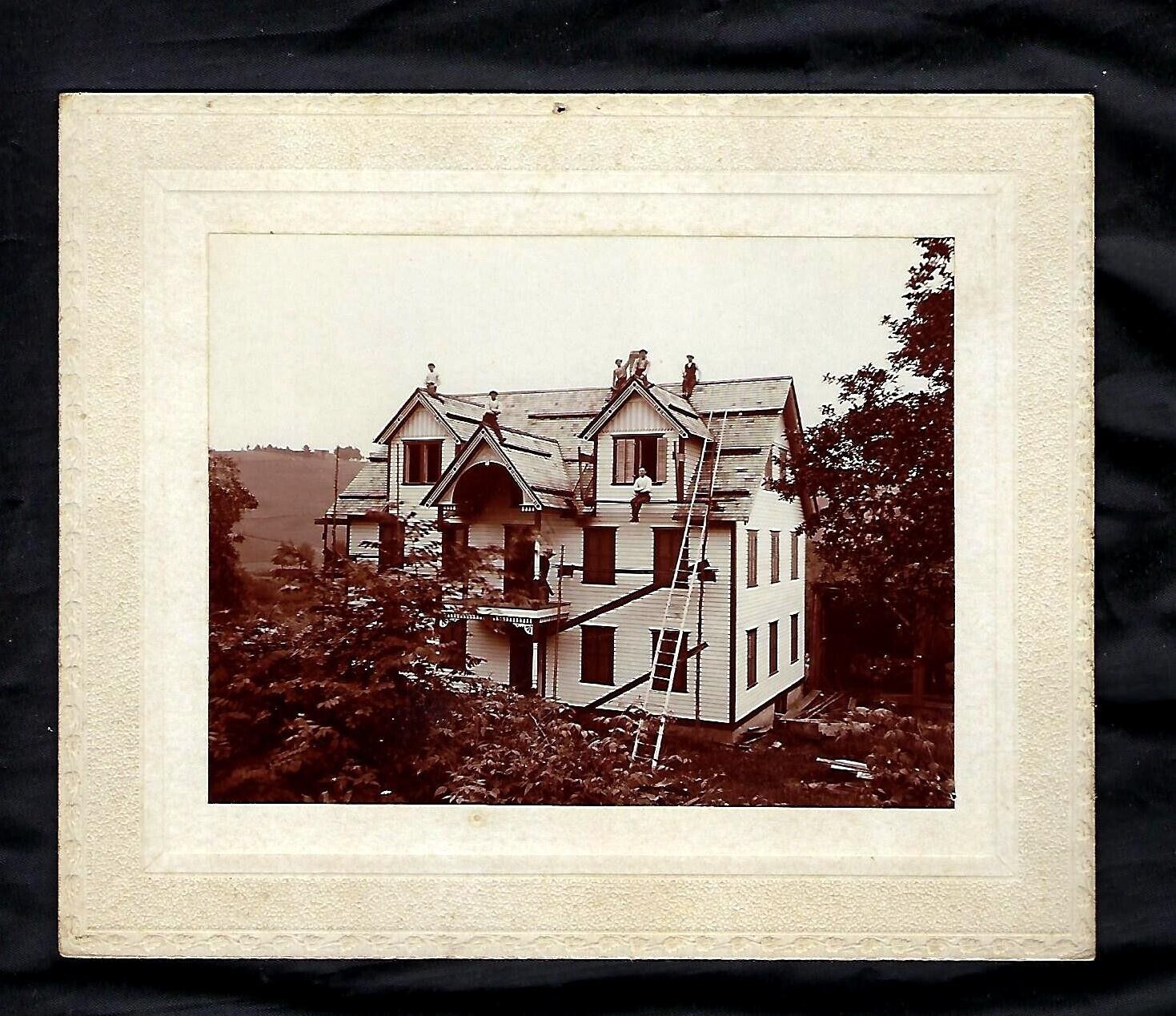 c1890's Cabinet Card Photo of Construction Workers Building New Home