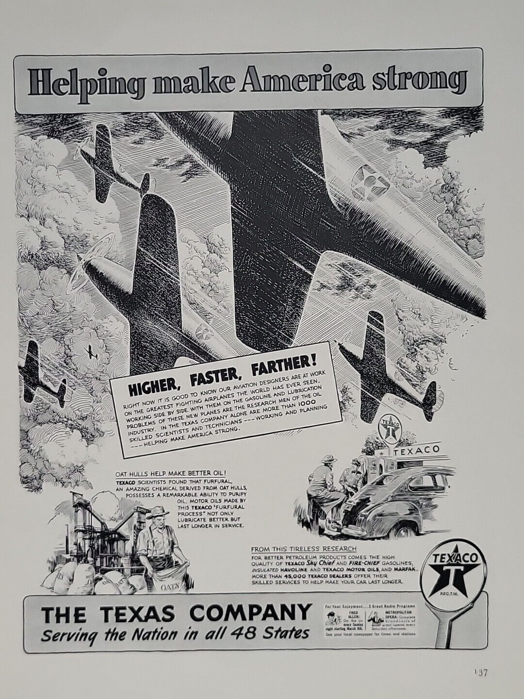 1942 Texaco Fortune WW2 Print Ad Q1 Ripley U.S. ARMY War Planes Gasoline Texas