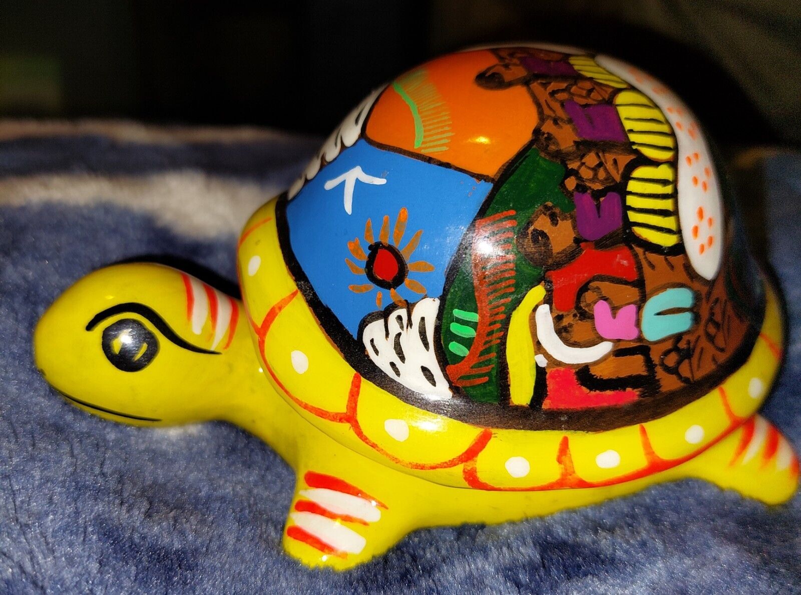 Mexican Isidoro Turtle Trinket Jewelry Box Lidded Clay Pottery Handmade Signed