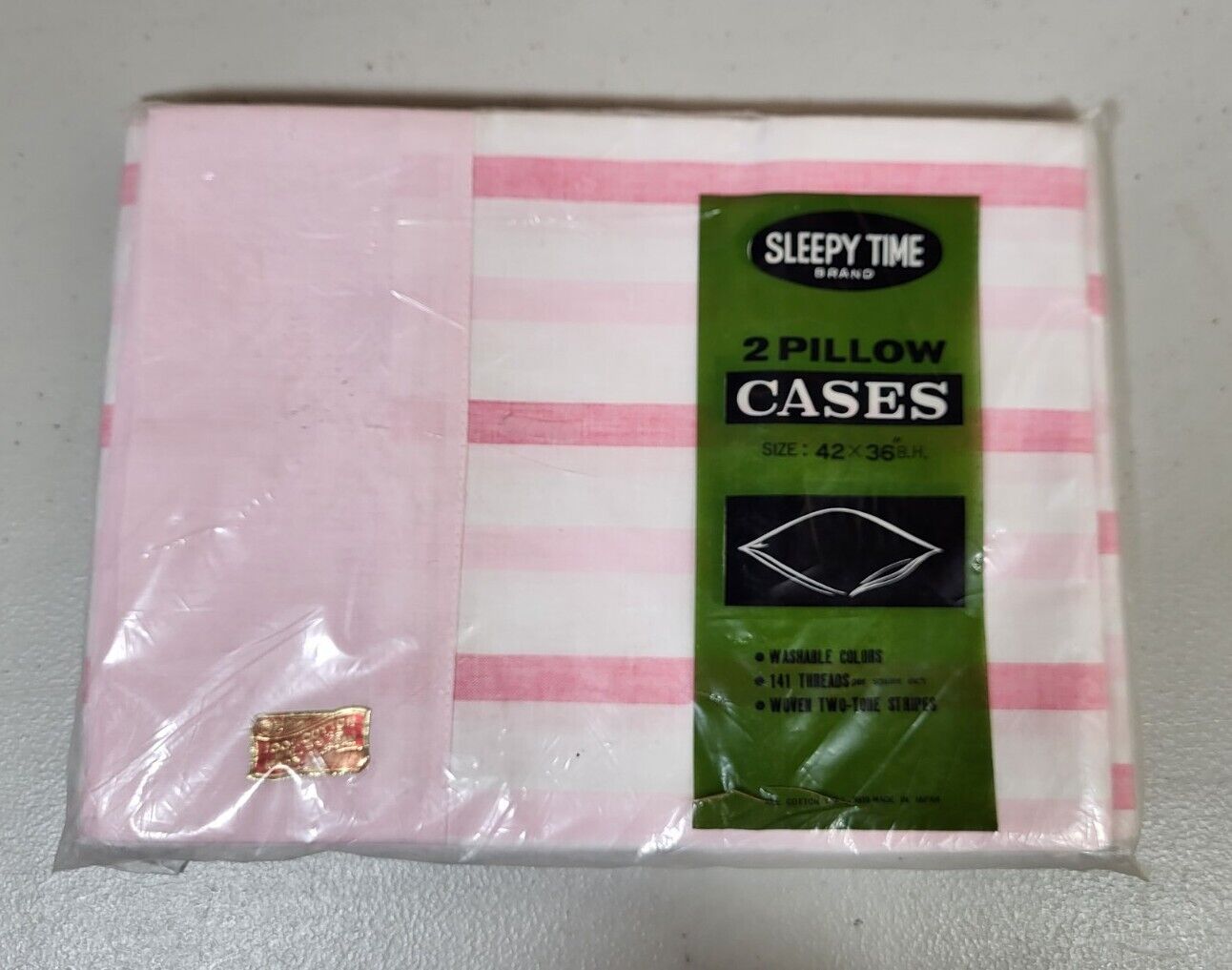 Vintage Sleepy Time Brand Cotton Pillowcase Set - Pink Stripes