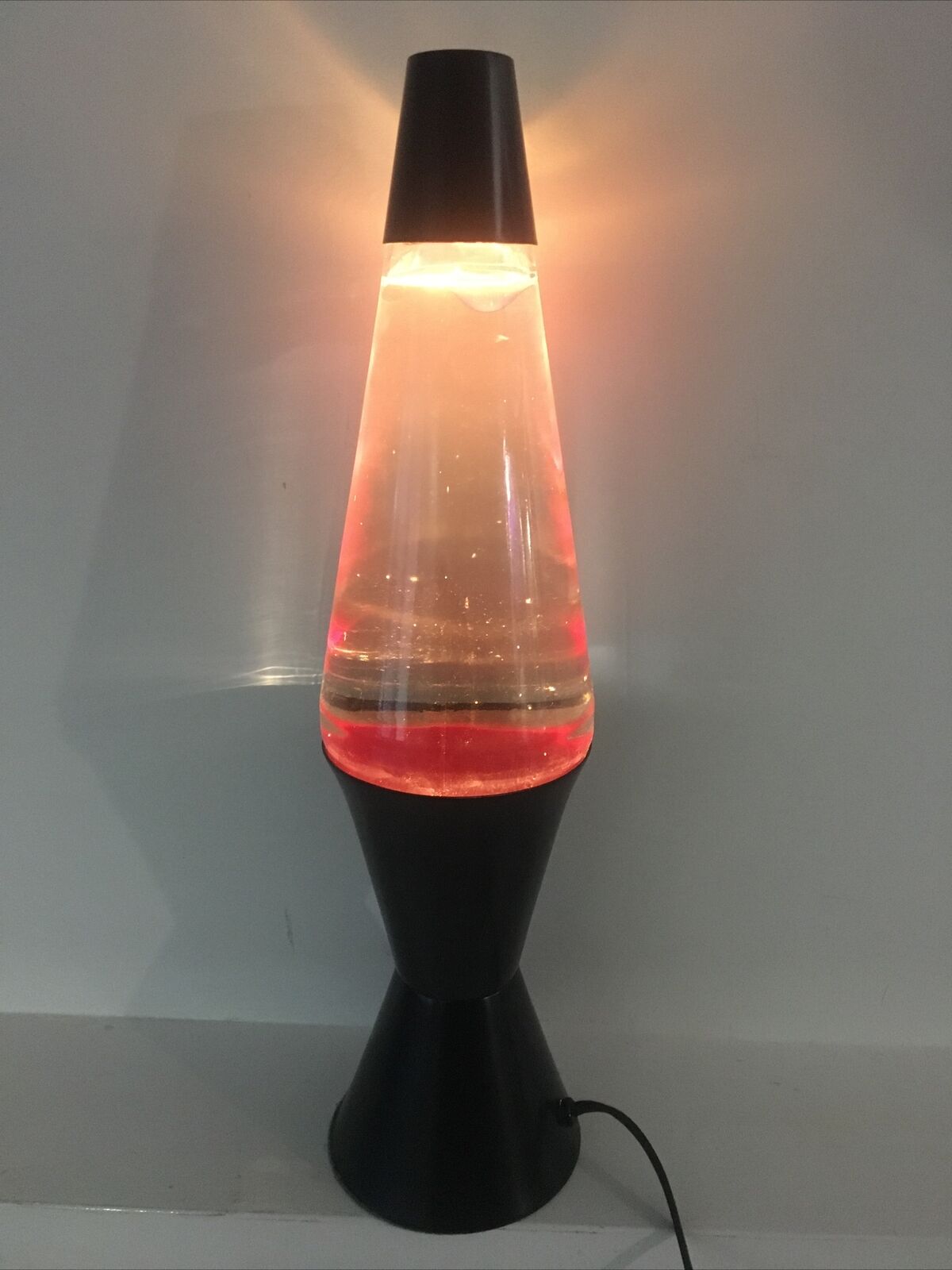 VTG 90s Lava Lite Haggarty Clear Gel w Red Lava Black Base Lamp 16.5” Tall 1995