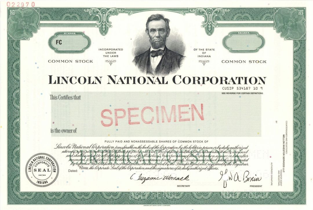 Lincoln National Corp. - Specimen Stock Certificate - Specimen Stocks & Bonds