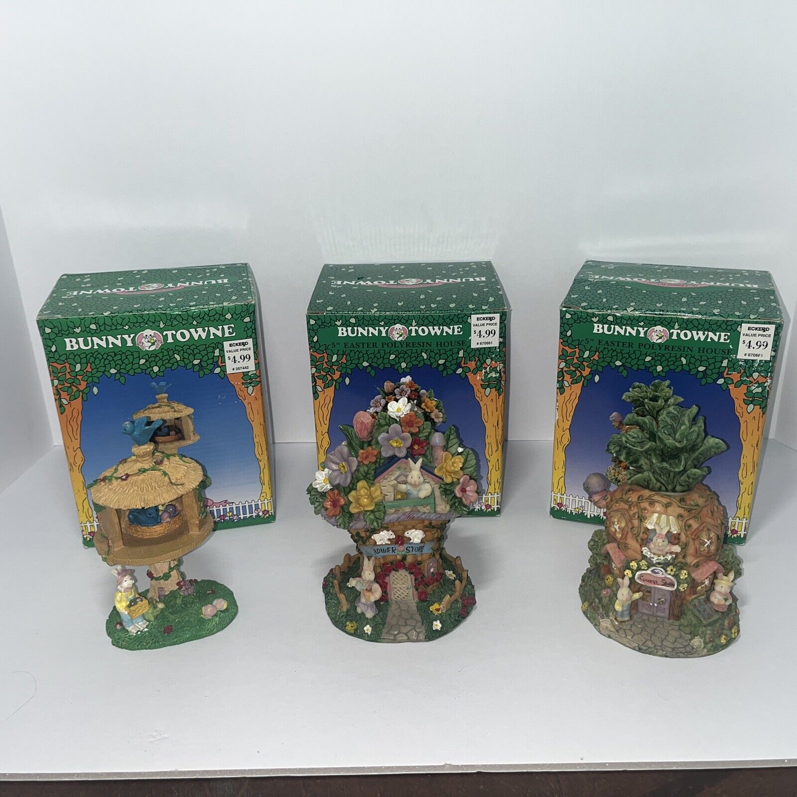 Bunny Towne Hand Painted Porcelain Easter Village House Lot 3 Vintage 5.5 inch