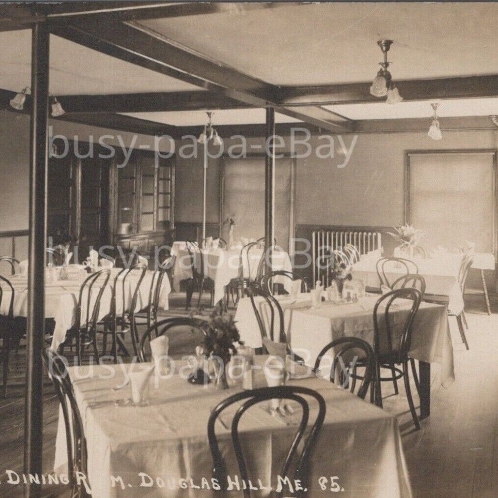 1900s RPPC Williams Cottage Restaurant Dining Room Douglas Hill Maine Postcard