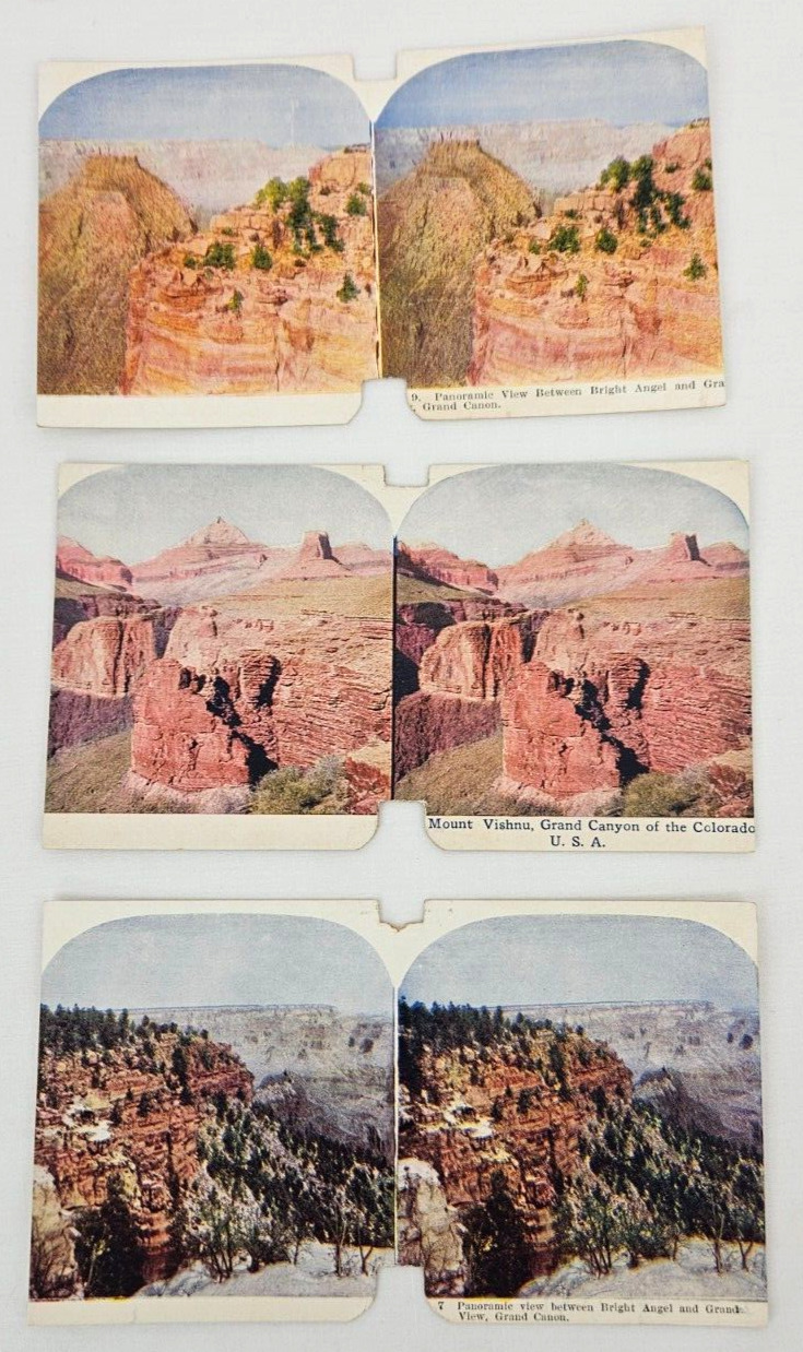 3 Grand Canyon USA Tavel Photos~Stereograph~Mt Vishnu, Bright Angel, Grand View