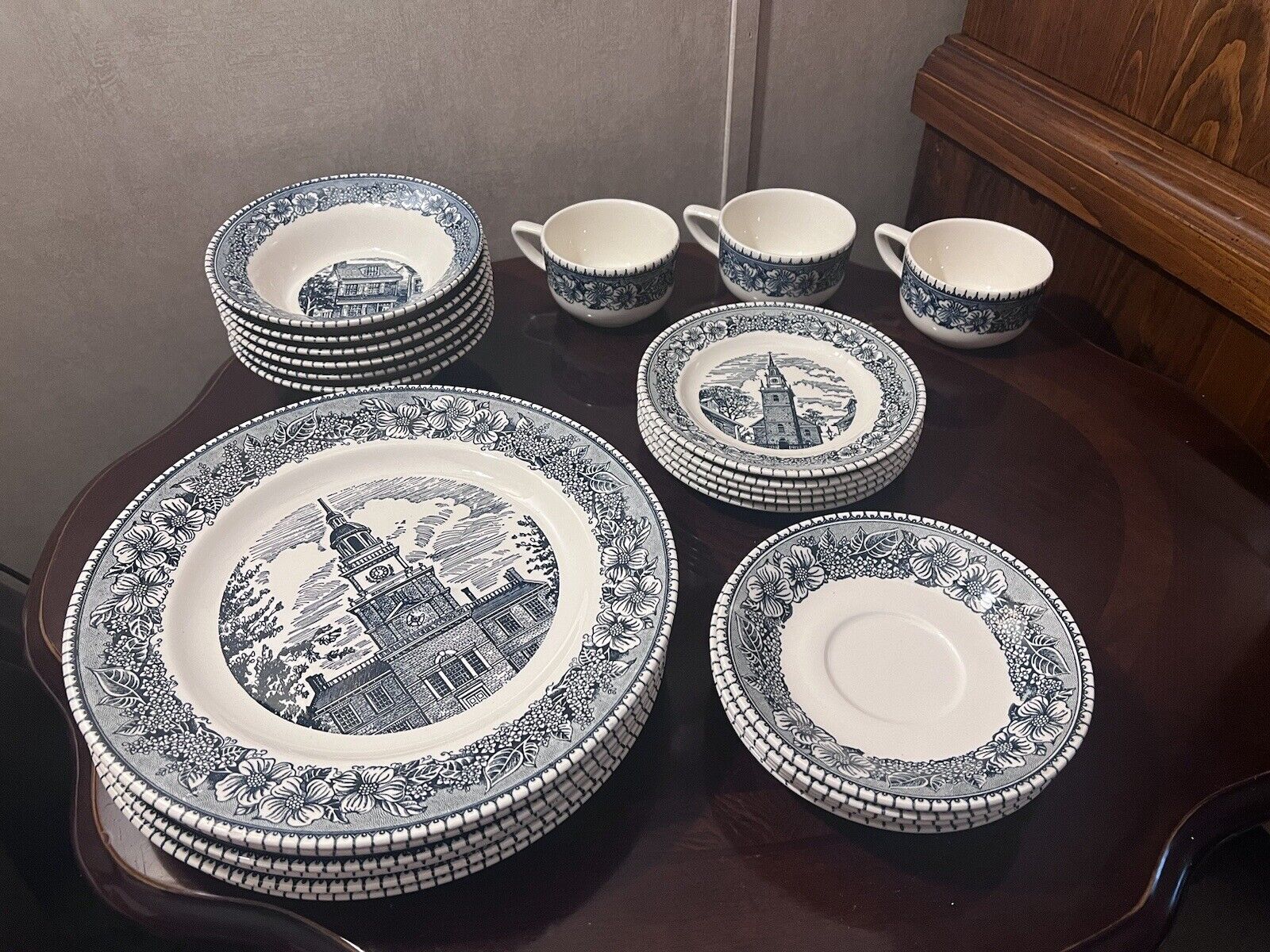 Vintage Cavalier Ironstone Heritage Pattern Set Of Dishes Plates, Bowls, Cups