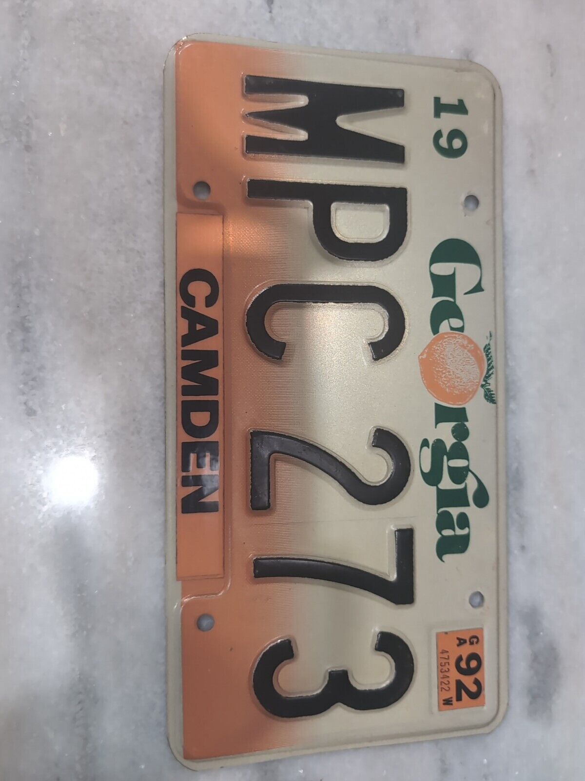 Vintage 1992 Georgia CAMDEN COUNTY License Plate # MPC 273