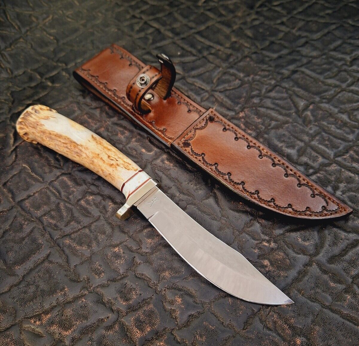 Vintage Ken Angst Knives KA Custom 5 3/8 Polished Blade Stag Skinner Knife USA  