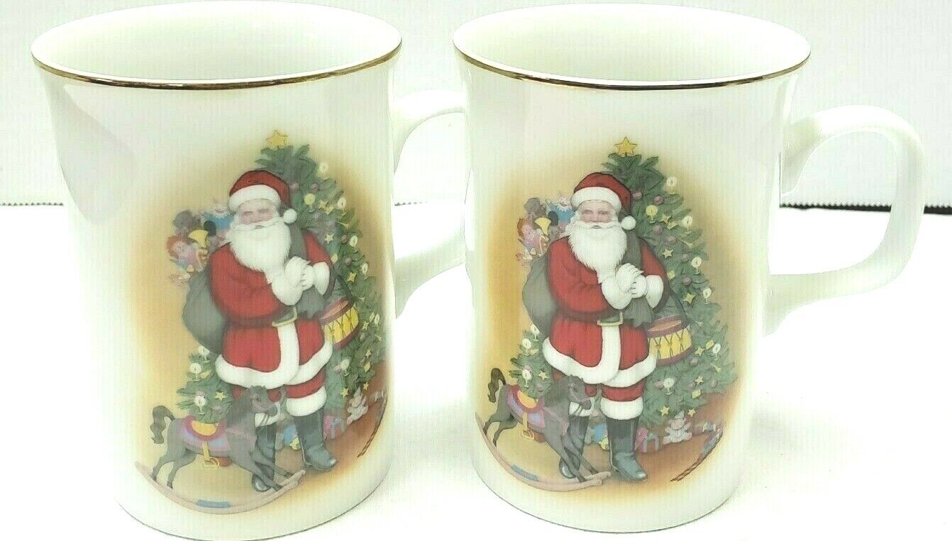 Vintage Traditional Santa Claus Mugs With Toy Sack Christmas Japan 
