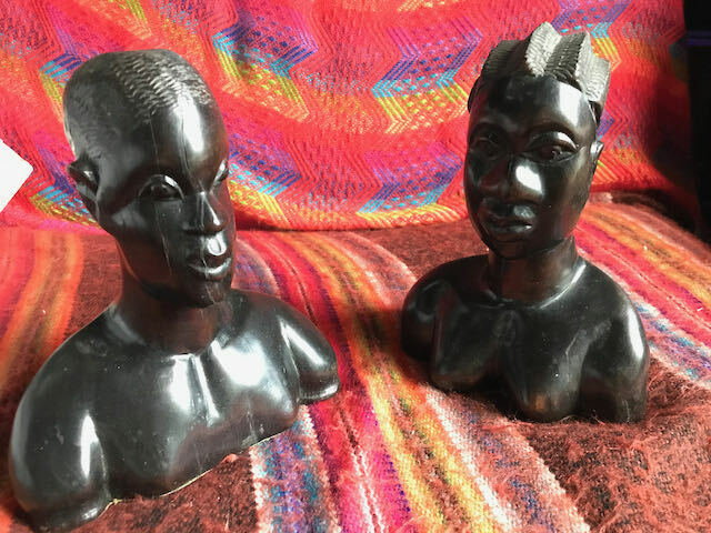 Two Ebony Busts-Hand Carved-No Signature-Great Details-Slight Cracking-Heavy 